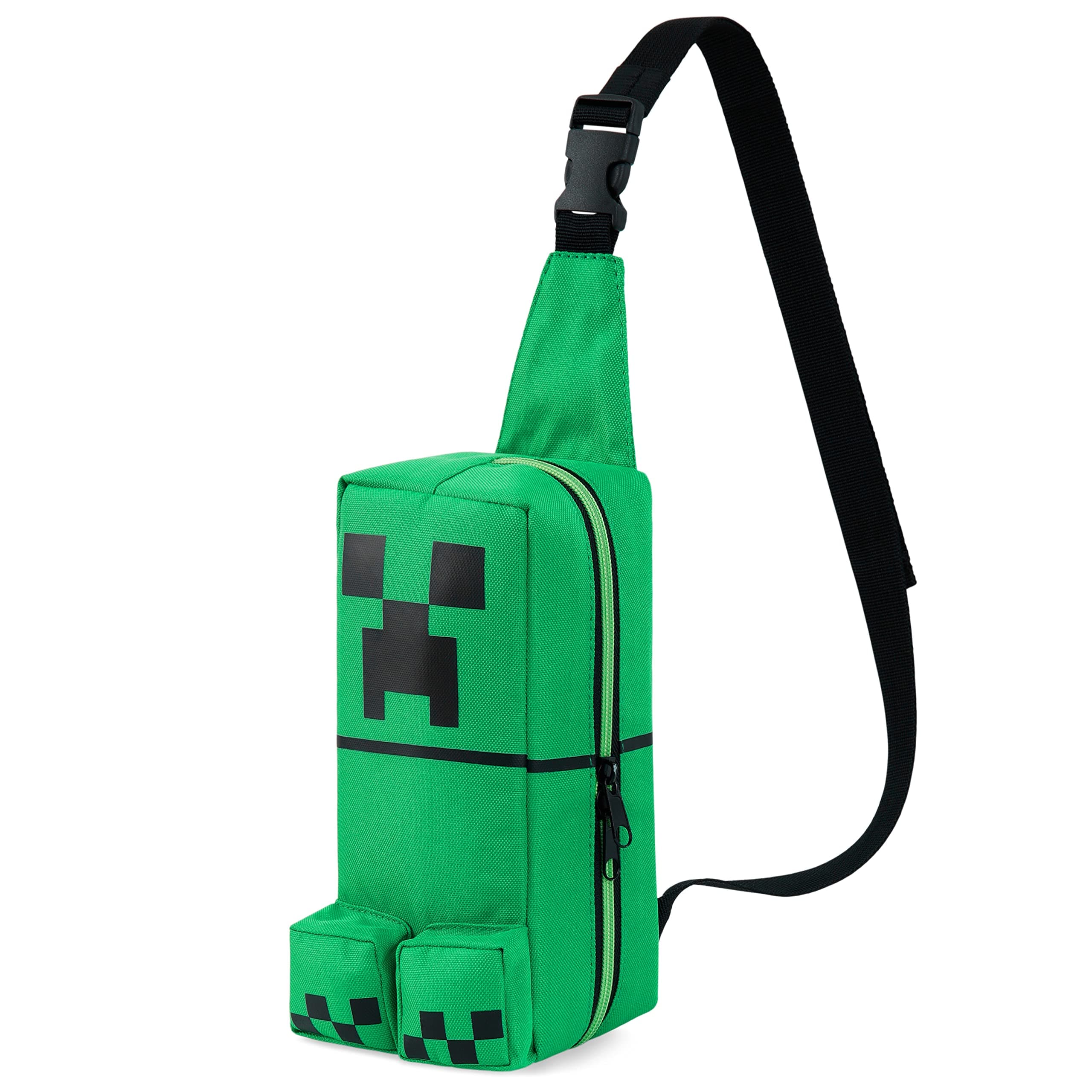 Minecraft Crossbody Bag for Boys 3D Creeper Chest Bag Green Adjustable Strap Bumbag for Kids Travel Holiday Fashion Waist Pack Teenagers Official Merchandise, Green, One Size