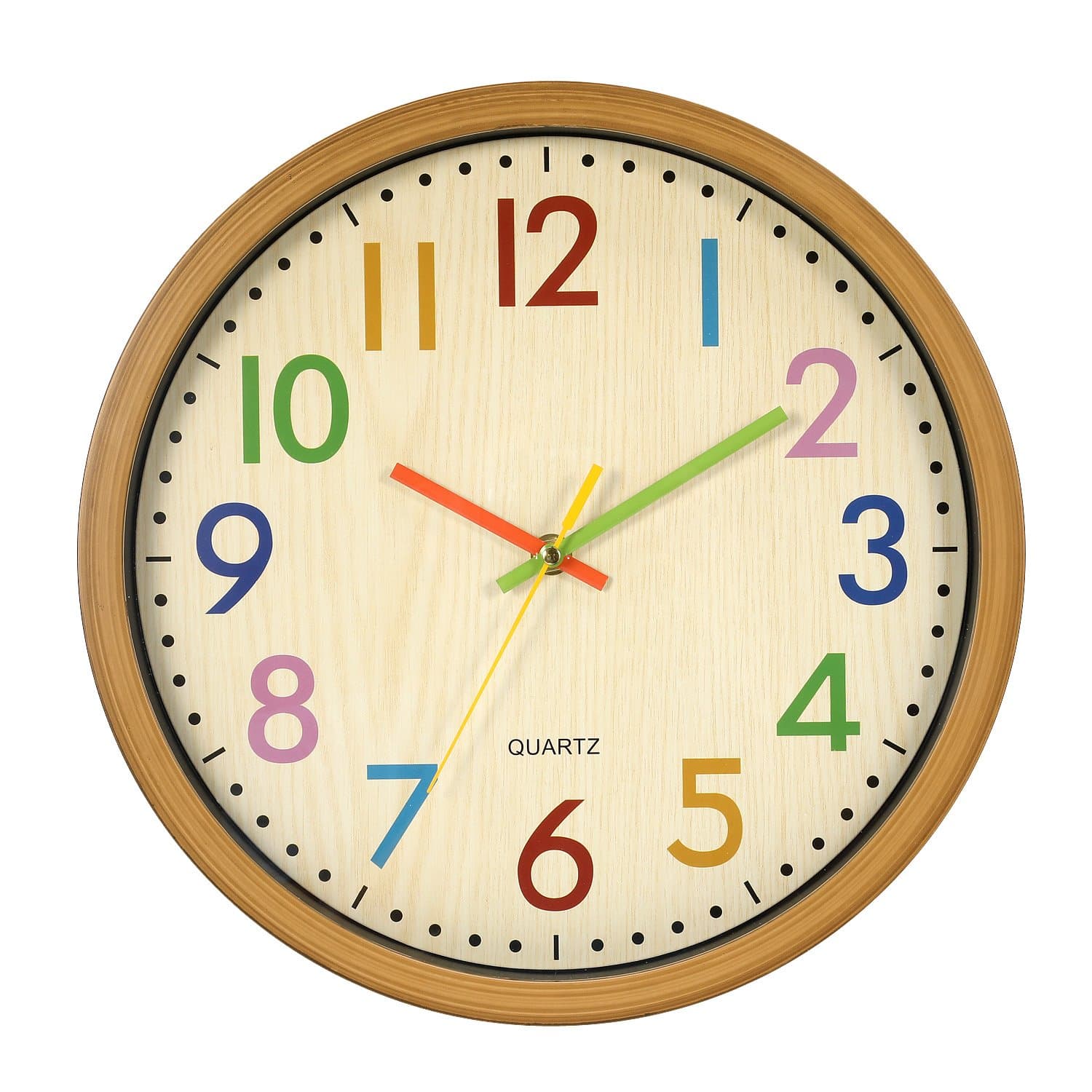 LENRUS Kids Wall Clock 12.5 Inch Large Silent Non ticking Colorful Decorative Wall Clocks Battery Operated Easy To Read Clocks In Children's Bedroom (Yellow)