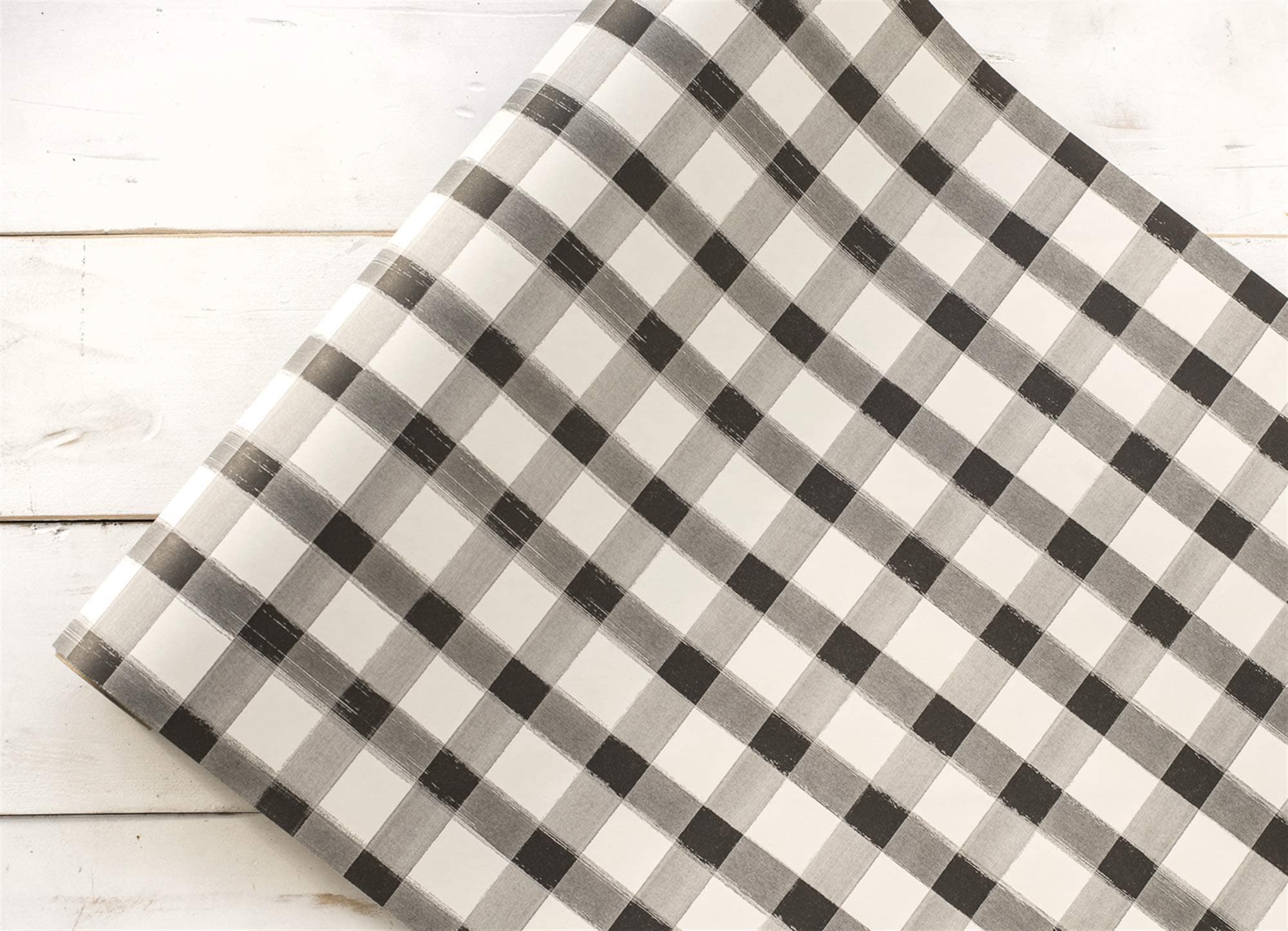 Paper Table Runner Roll - Black White Buffalo Check Plaid Pattern for Parties or Weddings - Disposable Table Runner American Made