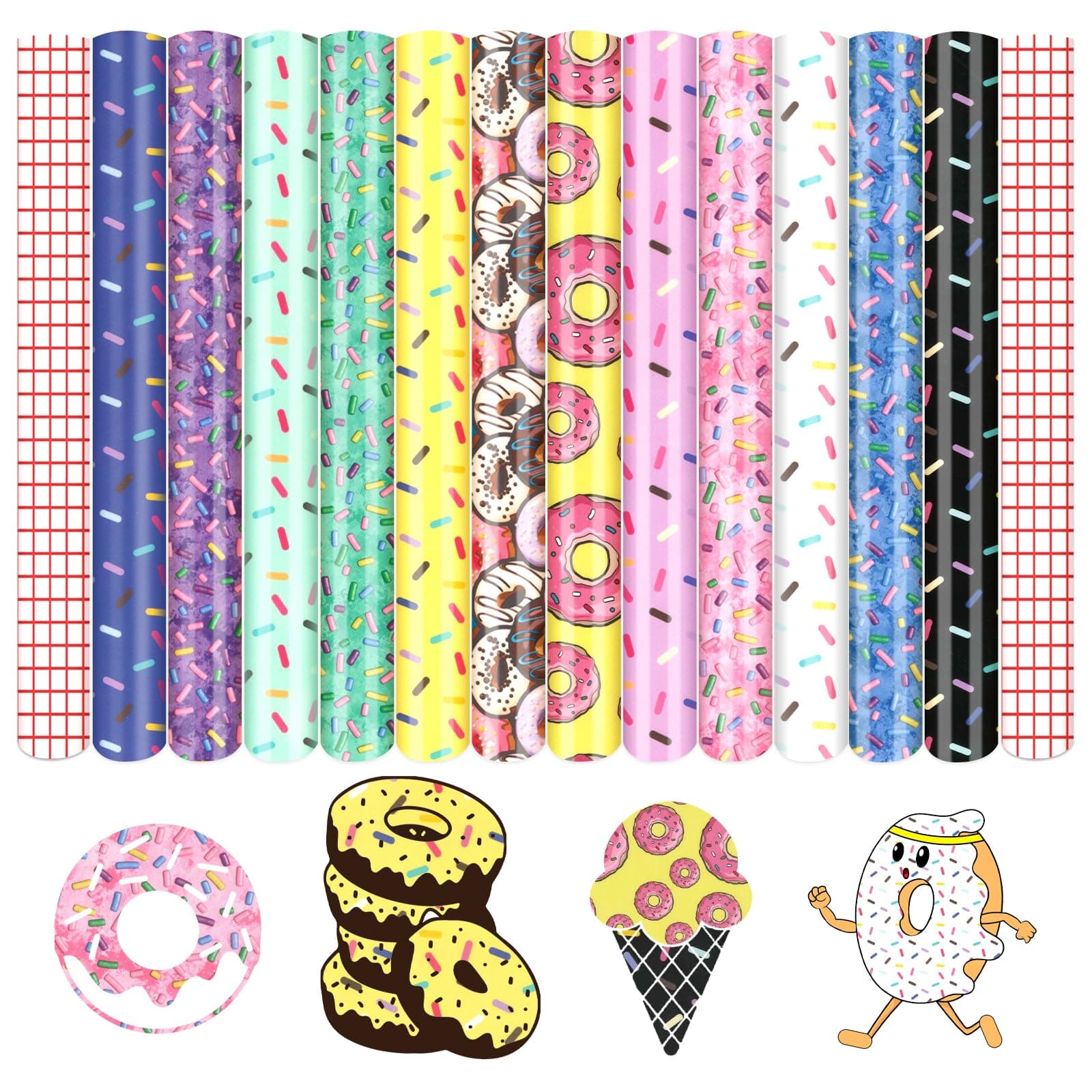 Tintnut Permanent Vinyl - 12 Sheets 12"x10", Donut Sprinkle Permanent Vinyl for Cutting Machine,Home Decor Self Sticker