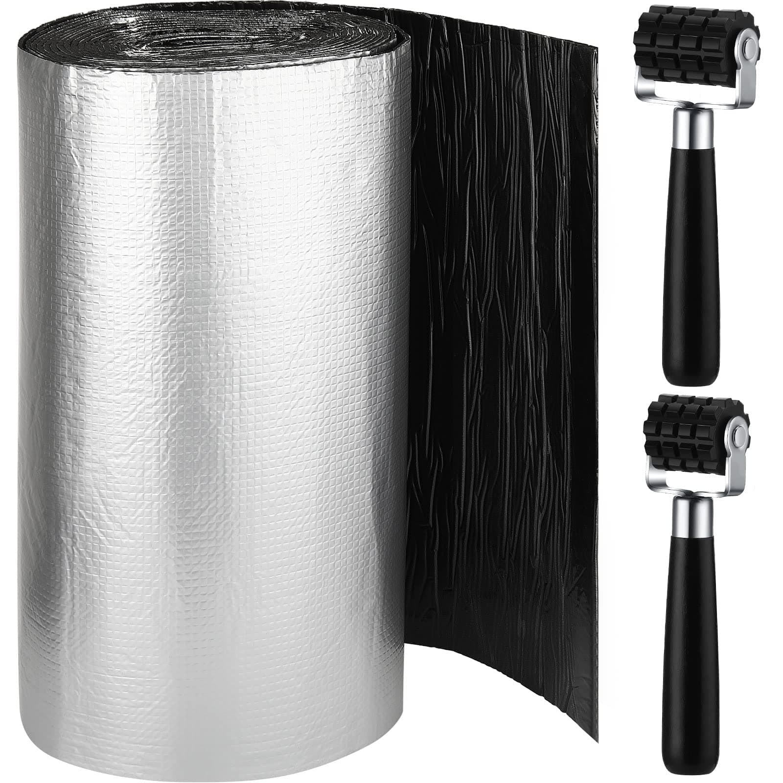 Frienda 200 Mils Car Heat Sound Insulation Mat with 2 Rubber Roller Automotive Noise Deadening Mat Auto Heat Shield Sound Deadening Self Adhesive for Hood Ceiling Door(24 x 425 Inch, 70sqft, 5 mm)