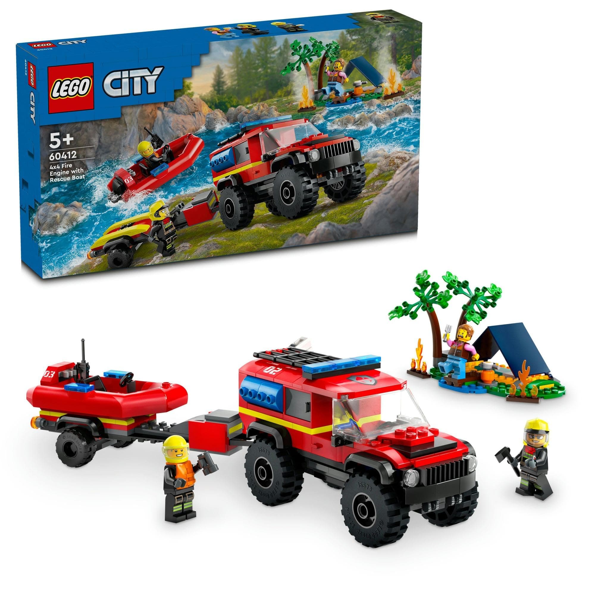 LEGO City 4WD Fire Truck and Rescue Boat Toy Blocks, Educational Toy, Birthday Gift, Present, For Boys, Girls, Children, 5, 6, 7, 8 Years Old, Vehicles, Cars, Mini Cars 60412