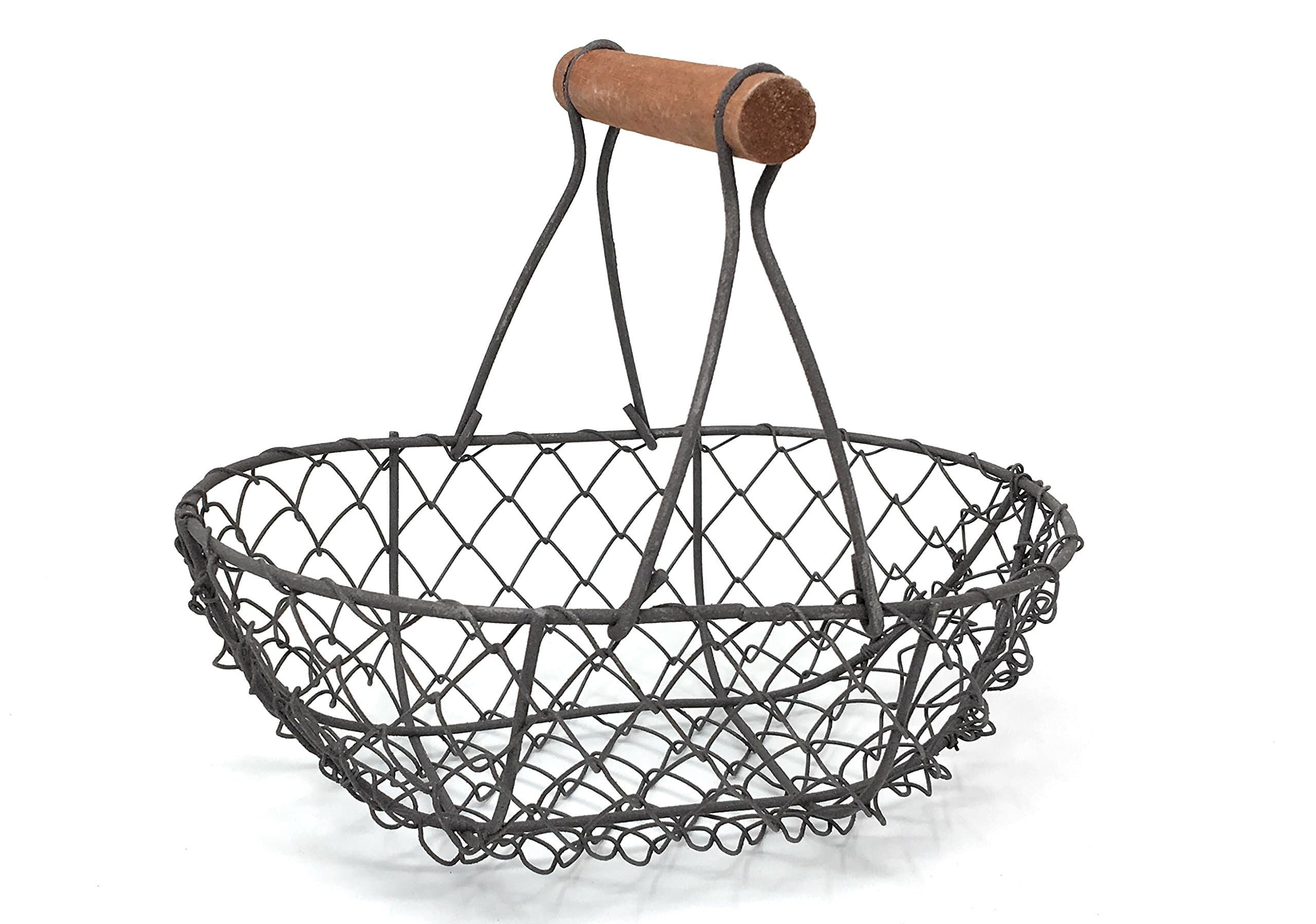 Wire Chicken Egg Basket, Wood Handle, Farm Style by EggBaskets (Rust Brown)