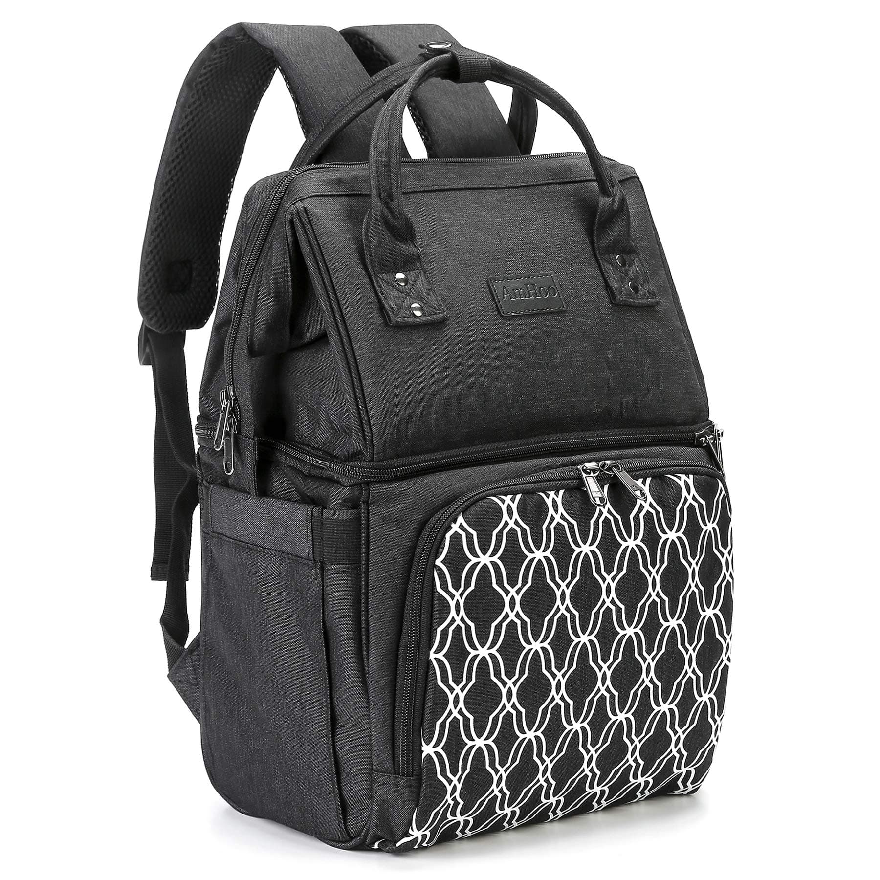 AmHooAmHoo Insulated Lunch Box Cooler Backpack Waterproof Leak-Proof Lunch Bag Tote for Men Women,Hiking/Beach/Picnic/Trip with Strongest YKK Zipper,Black