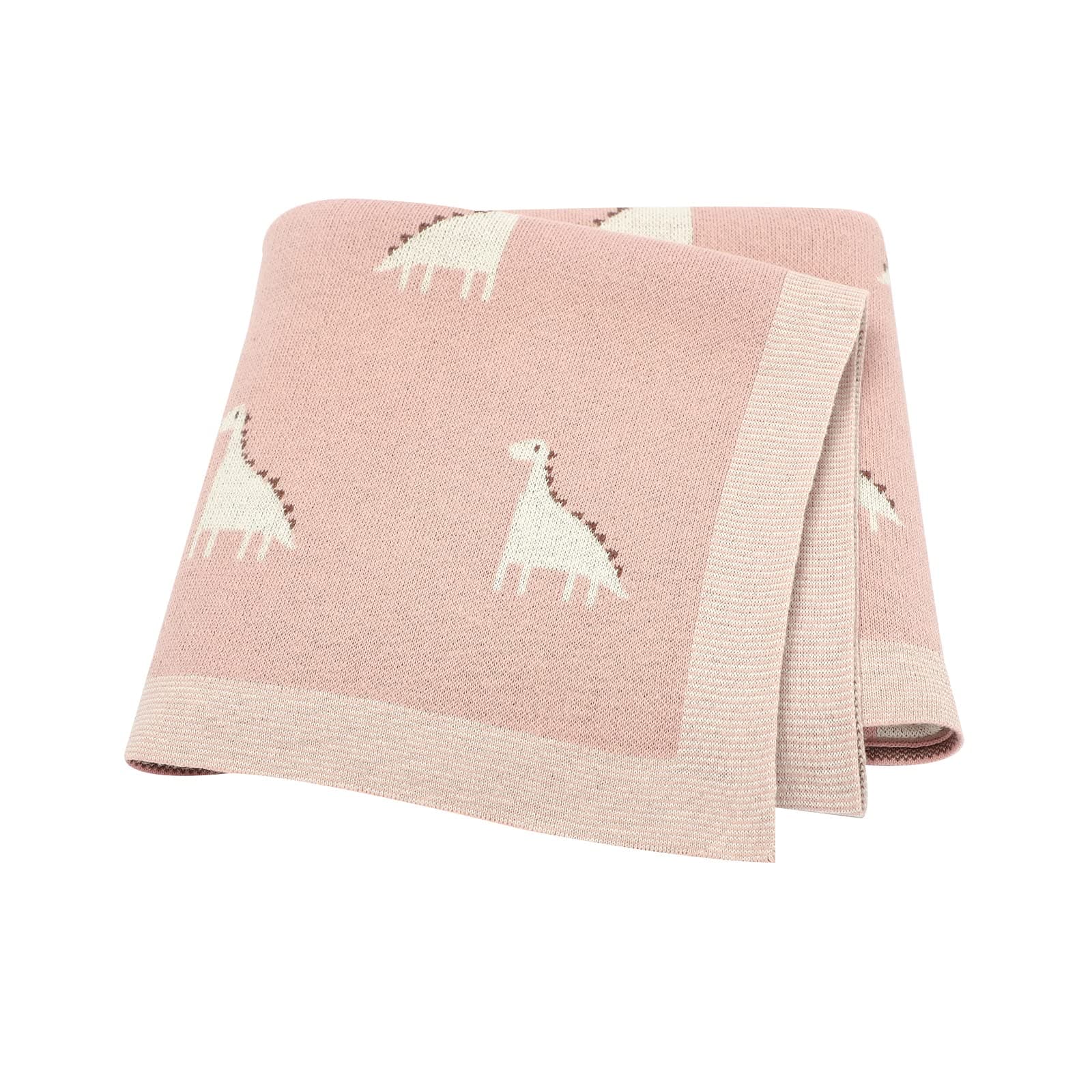 LAWKUL Baby Blanket 100% Cotton Knit Soft Breathable Blankets for Newborn Boy Girls, Dinosaur Pink, Pram/Mose Basket(90x70cm)
