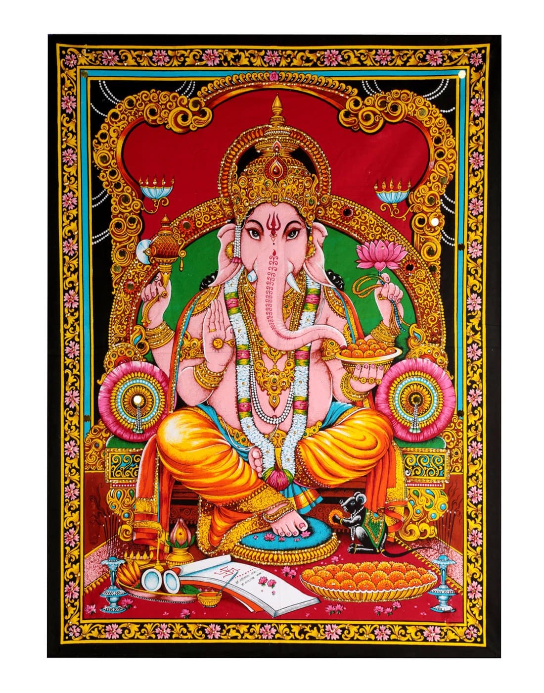 Ganesha Tapestry - Wall Hanging Indian Spiritual Tapestry Hand Printed Ganpati Poster 43x30 inch