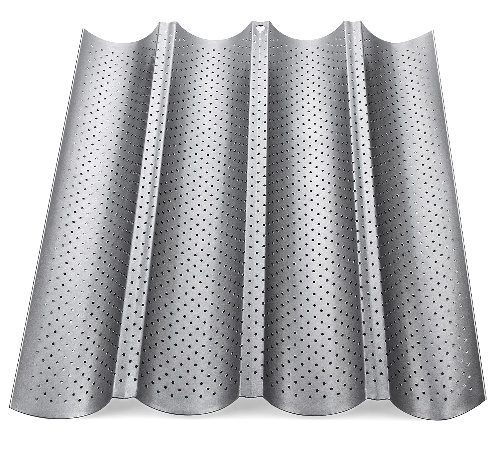 Baguette Baking Tray Perforated French Stick Loaf Baking Molds Pan for 4 Baguettes（Silver）