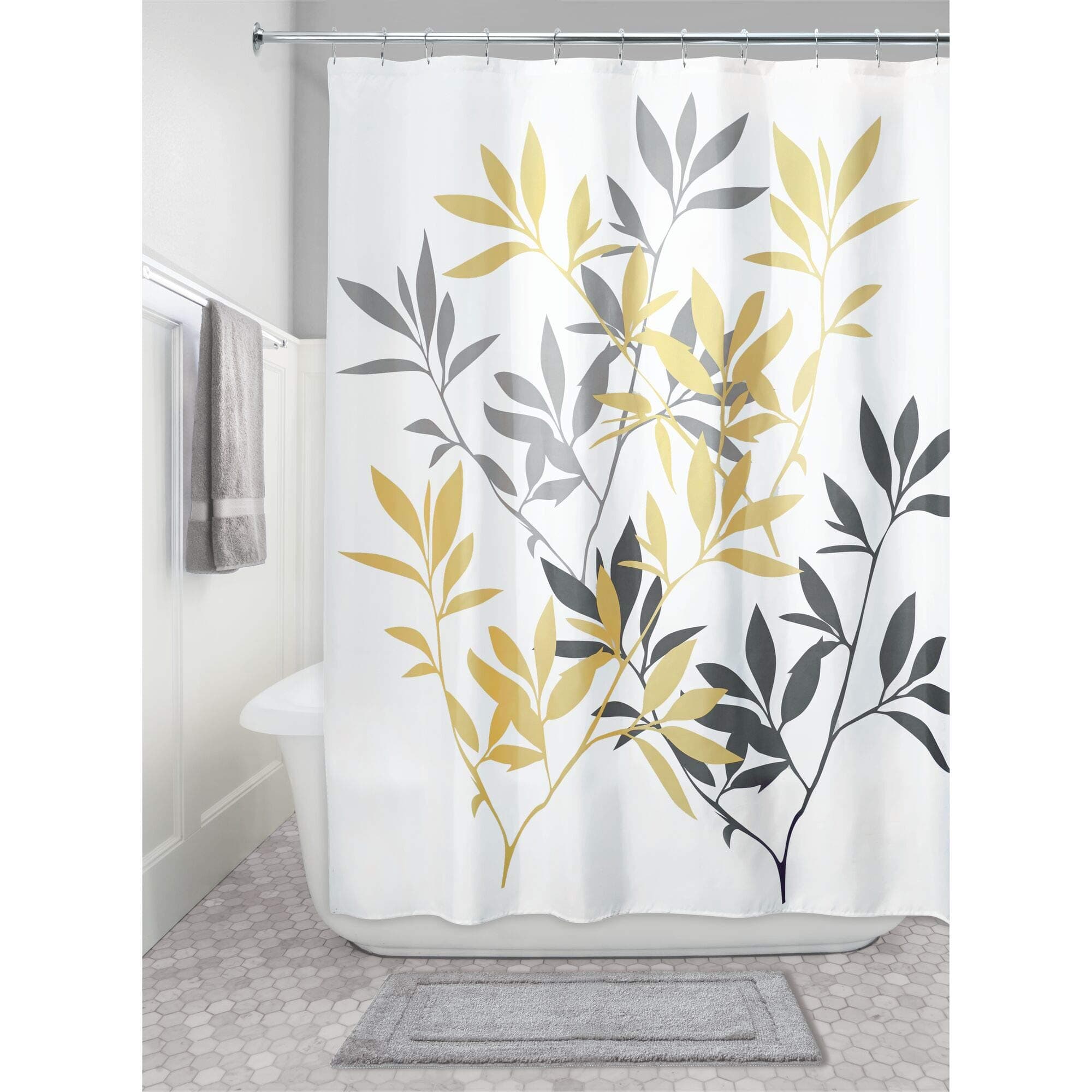 Shower Curtain Bestselling InterDesign Leaves, Gray and Yellow, 72-Inch by 72-Inch