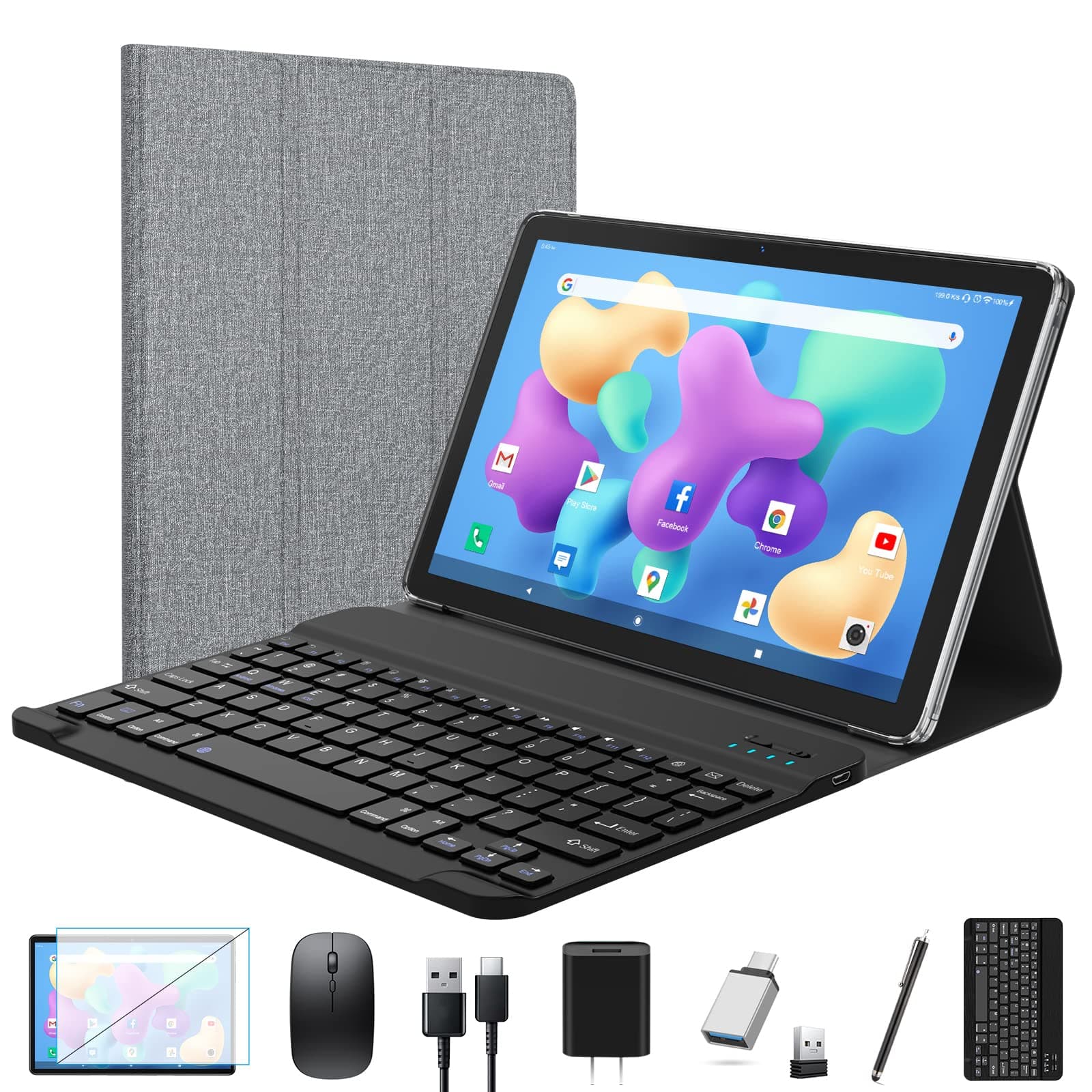 Tablet 2025 Latest Android Tablet 10 inch, Octa-Core 5G WiFi Tableta with Keyboard, 128GB + 8GB +1TB Expandable Storage, Large Touch-Screen Tablets,13MP Dual Camera/Bluetooth/GPS/HD Display/Mouse/Case