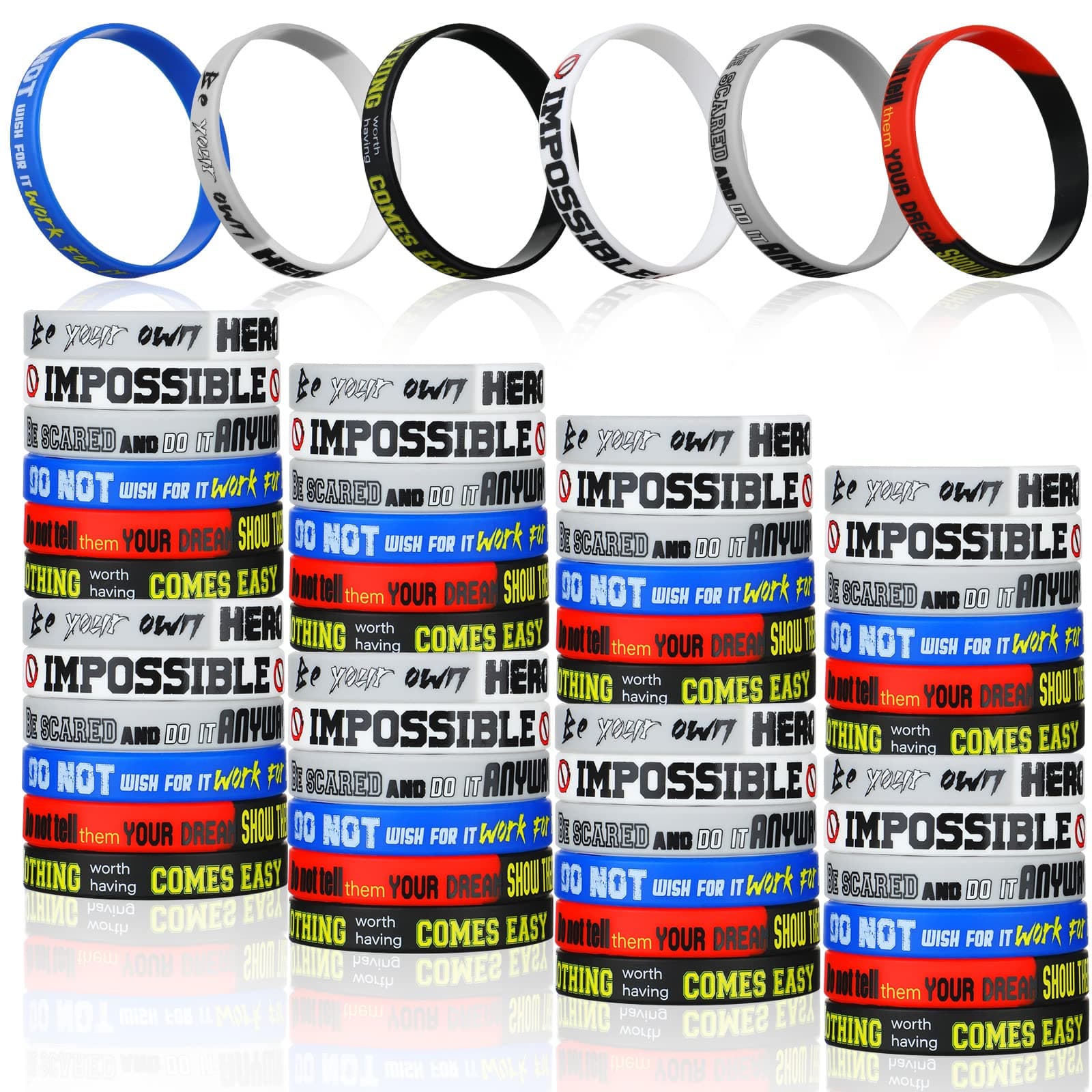 KathflyKathfly Motivational Wristband Inspirational Rubber Bracelets Silicone Stretch Unisex Wristbands Gifts Party Favors for Goodie Bag Stuffers Fillers Party Supplies Decorations Adult(48 Pcs)