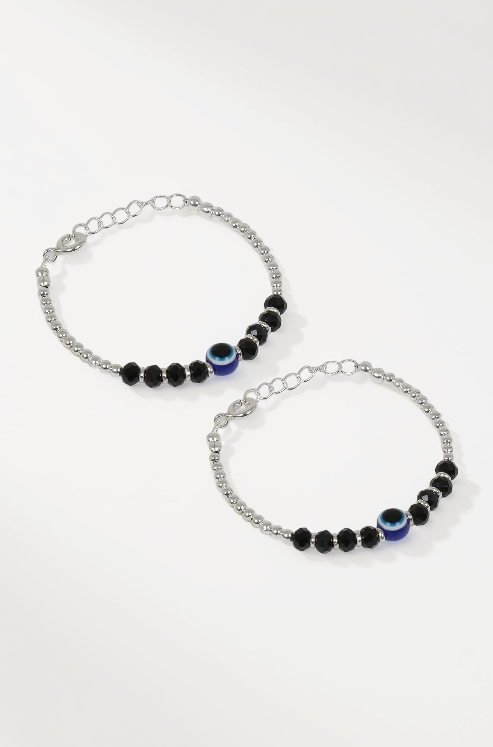 NEMICHAND JEWELS 925 Sterling Pure Silver Evil Eye Ball Black Bead Crystal Nazariya Bangle/Bracelet For Kids - One Pair