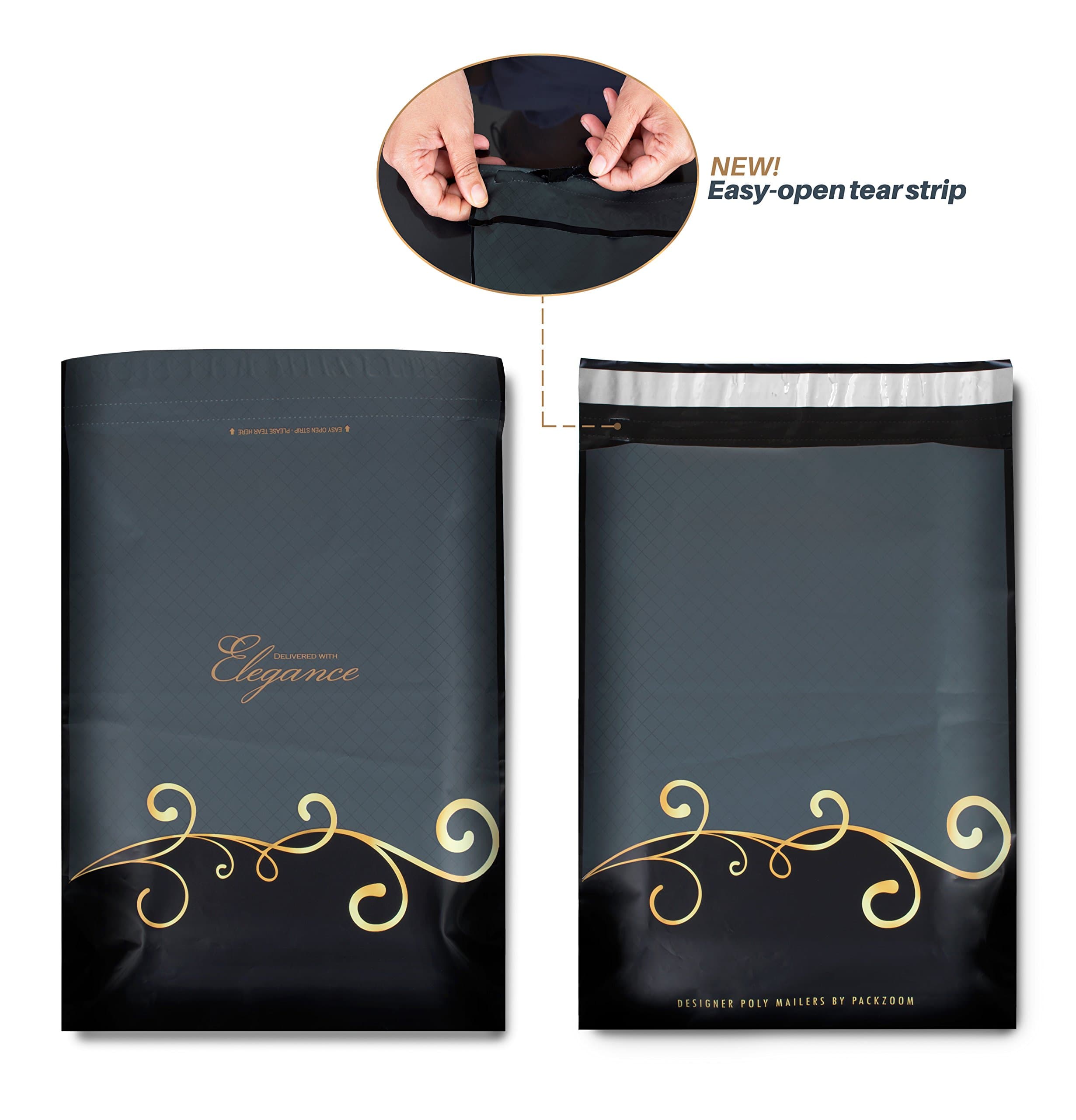 100 6x9 Designer Poly Mailers with Easy-Open Tear Strip, Strong Glue, Anti-Static Release Liner, 2.4 Mil Thickness - Envelopes Mailing Shipping Bags with Design (Black & Gray)