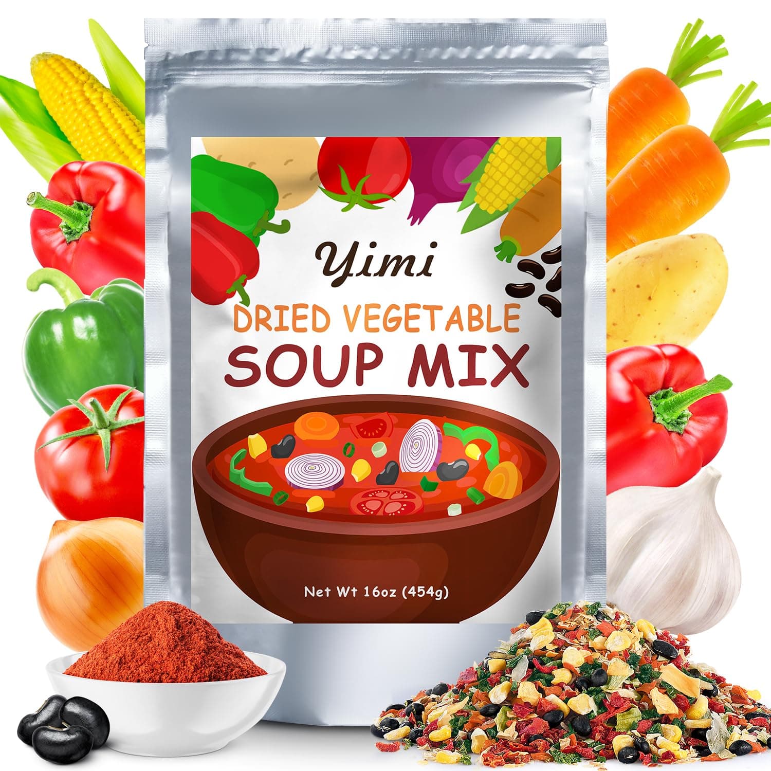 Yimi Spicy Ramen Toppings, Dehydrated Freeze Dried Vegetables Mix, Black Beans Tortilla Soup, Dry Veggie Flakes, Homemade Cooking in Minutes, Ideal for Gift, 16 oz