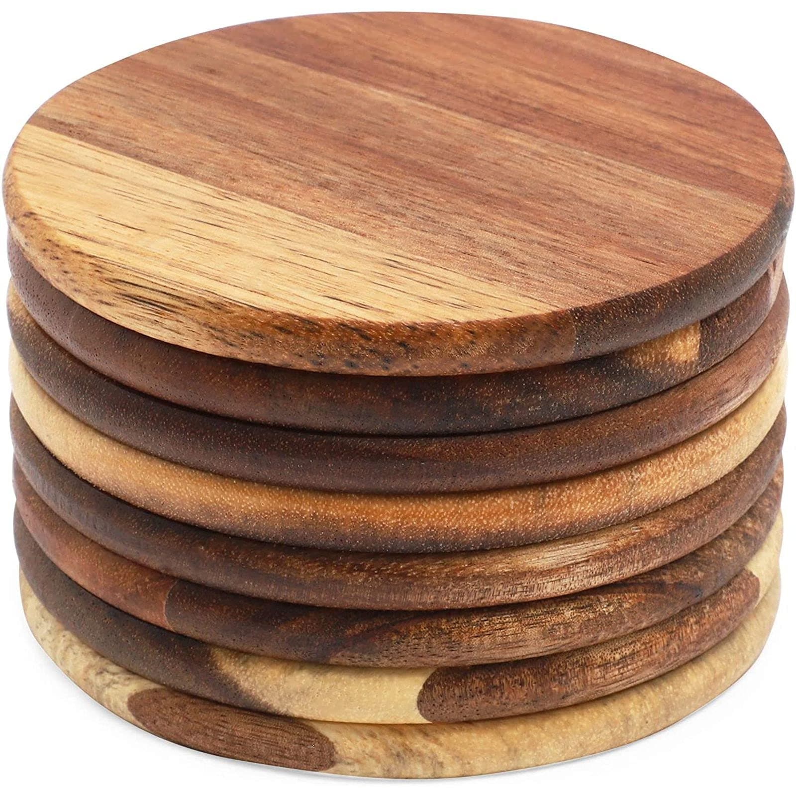 Juvale 8 Pack Acacia Wood Coasters for Coffee Table - Wooden Coasters for Drinks, Dining Table, Bar (4 in)