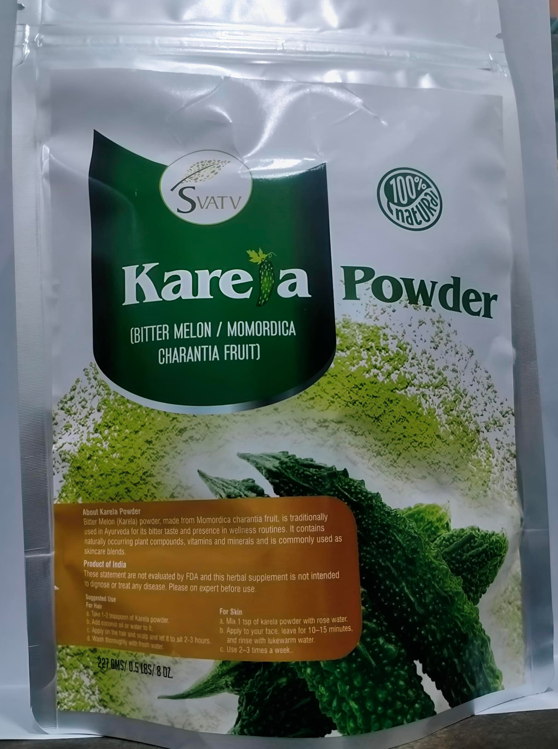 Karela Powder | Bitter Melon | Momordica Charantia | Good for Skin | Non GMO- 227 Gram, Half Pound, 8 Ounce