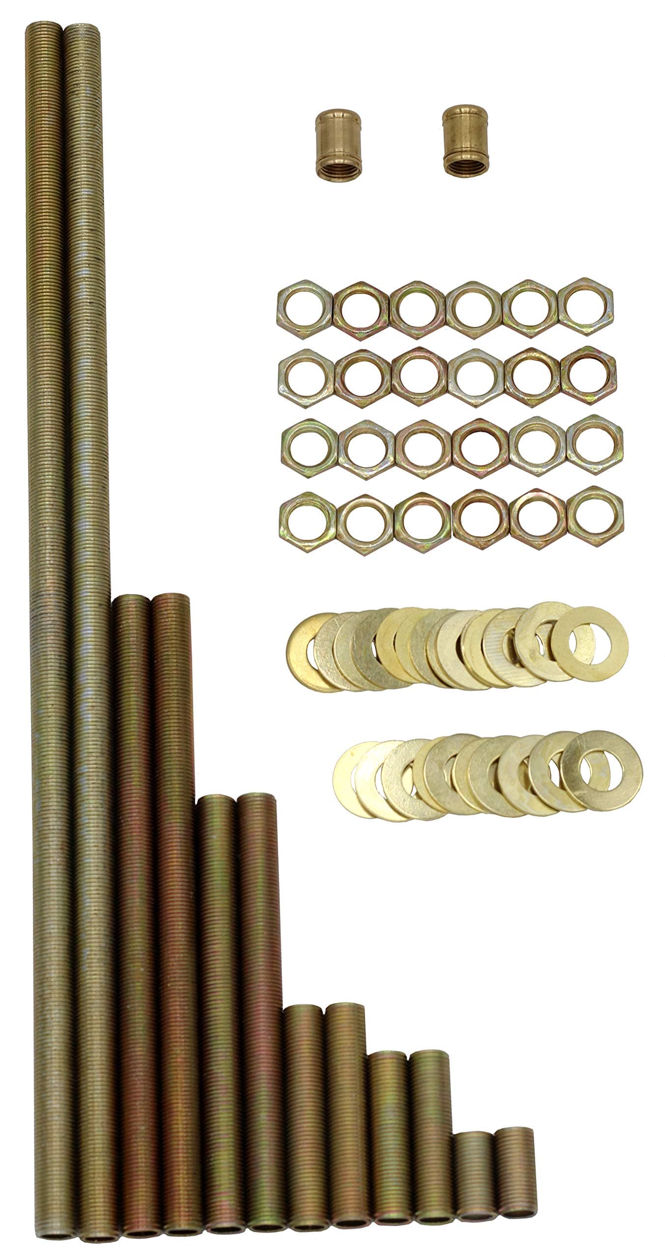 Creative Hobbies® 64 Piece Lamp Repair Hardware Assortment Pack, Includes 12 Inch All Thread Lamp Pipe, 2 Coupling Pipe Connectors, 12 Nipples, 24 Washers, 24 Lock Nuts