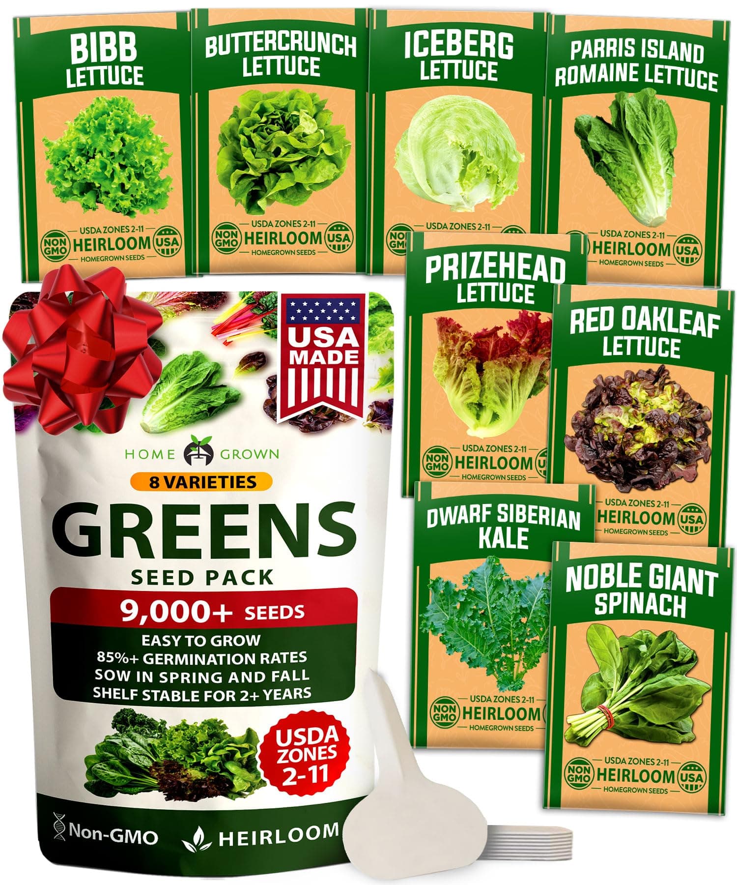 Lettuce Seeds for Planting - 8 Varieties Non-GMO Heirloom Salad Greens Seeds - 9000+ USA-Sourced Vegetable Seeds for Planting Outdoors, Indoors, Hydroponic Garden