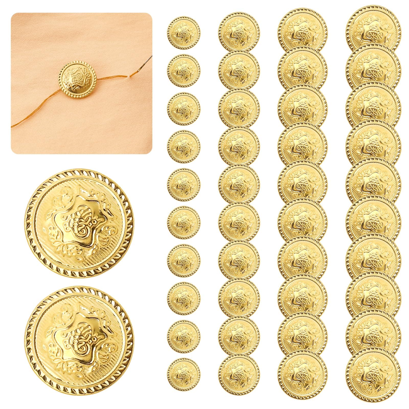40 Pc Metal Button Set Gold Blazer Buttons Sewing Women's Vintage Brass Emblem Shank Buttons Men's Suits Jeans Jacket Sport Coat
