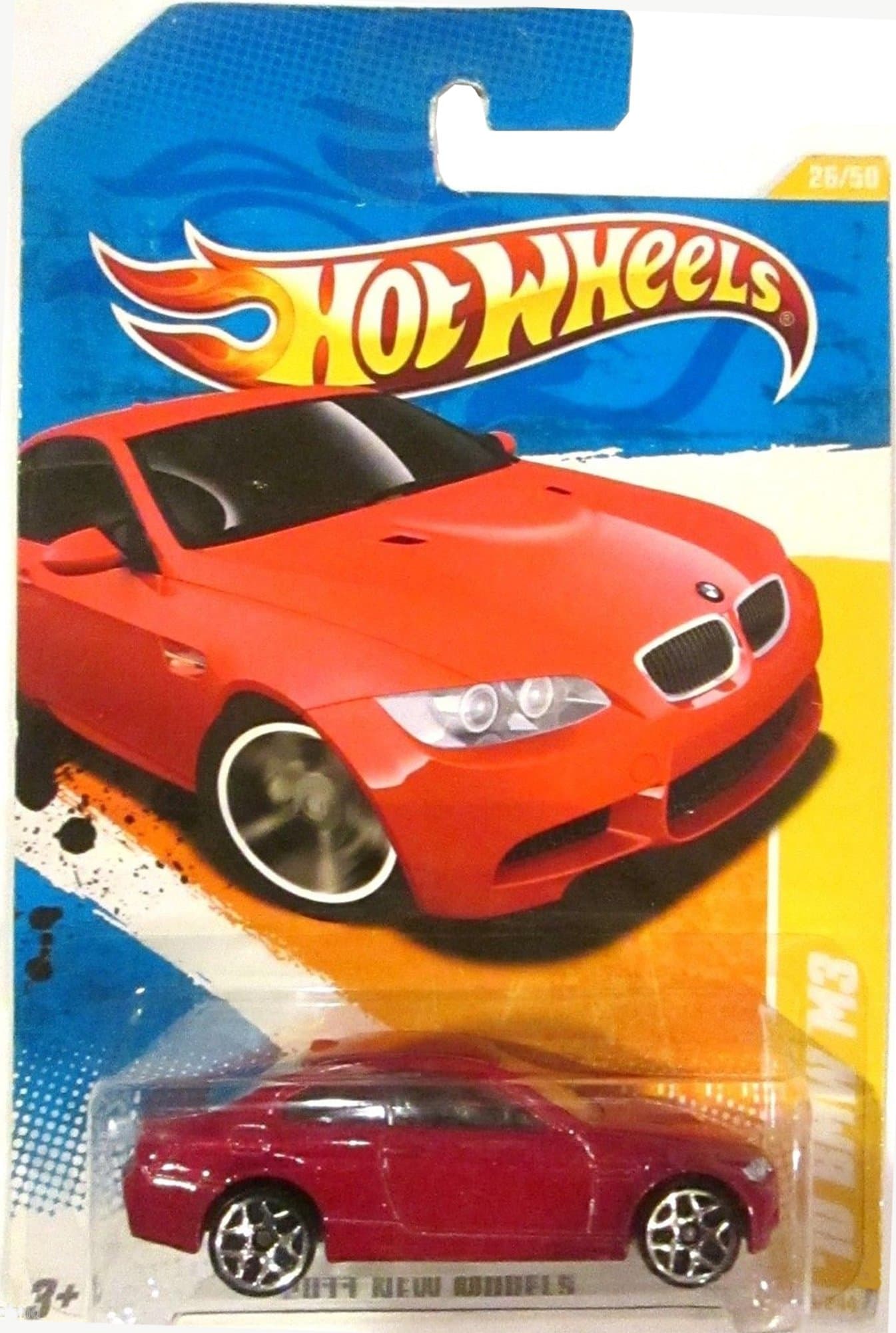 2011 Hot Wheels New Models 10 BMW M3 Red on 2 Car Bands Included Card #26/244