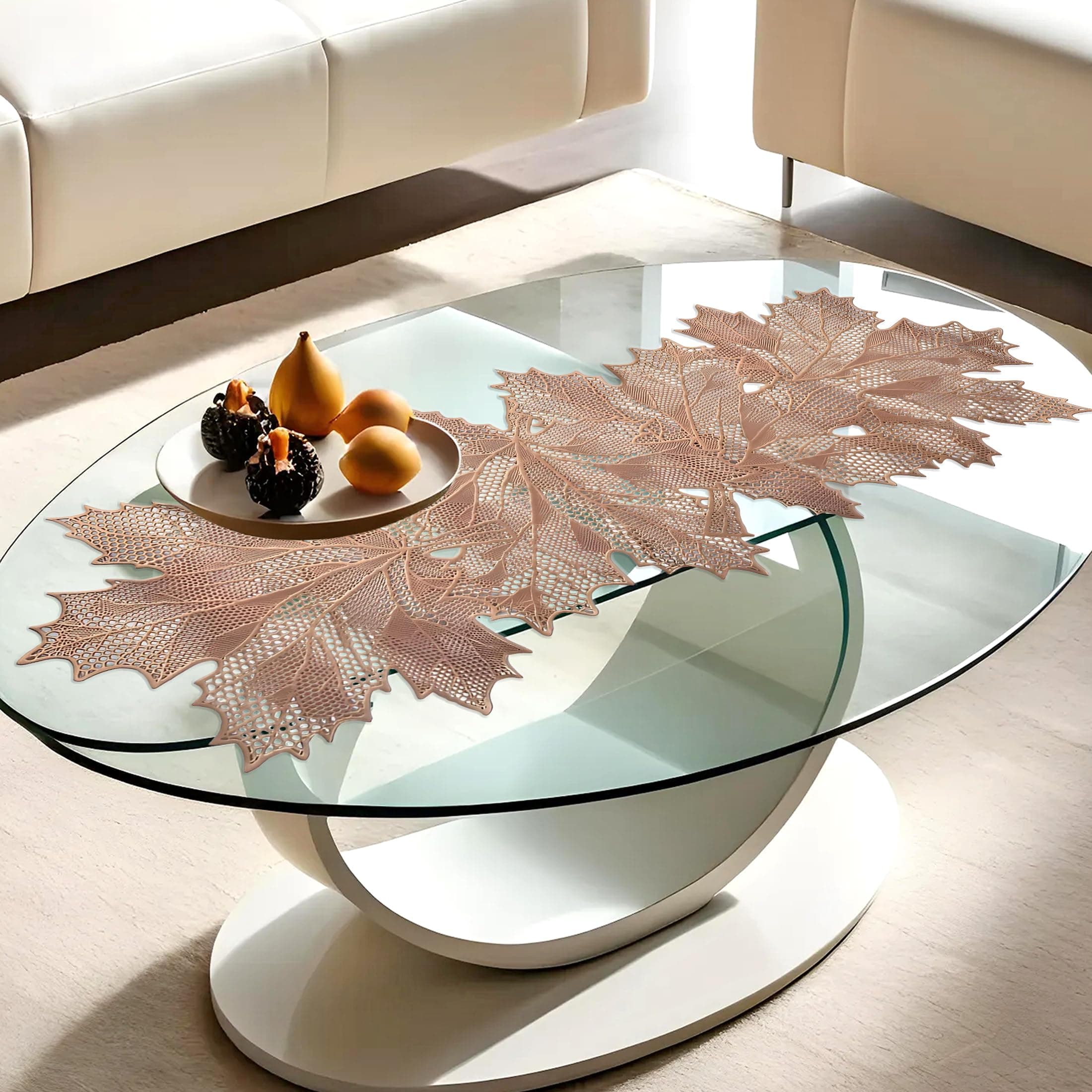Kuber Industries Leaf Design Soft Leather Table Runner|Patios for Family Dinner|Office/Kitchen Table|Size 23 x 10 x 12 (Copper)-HS43KUBMART26605