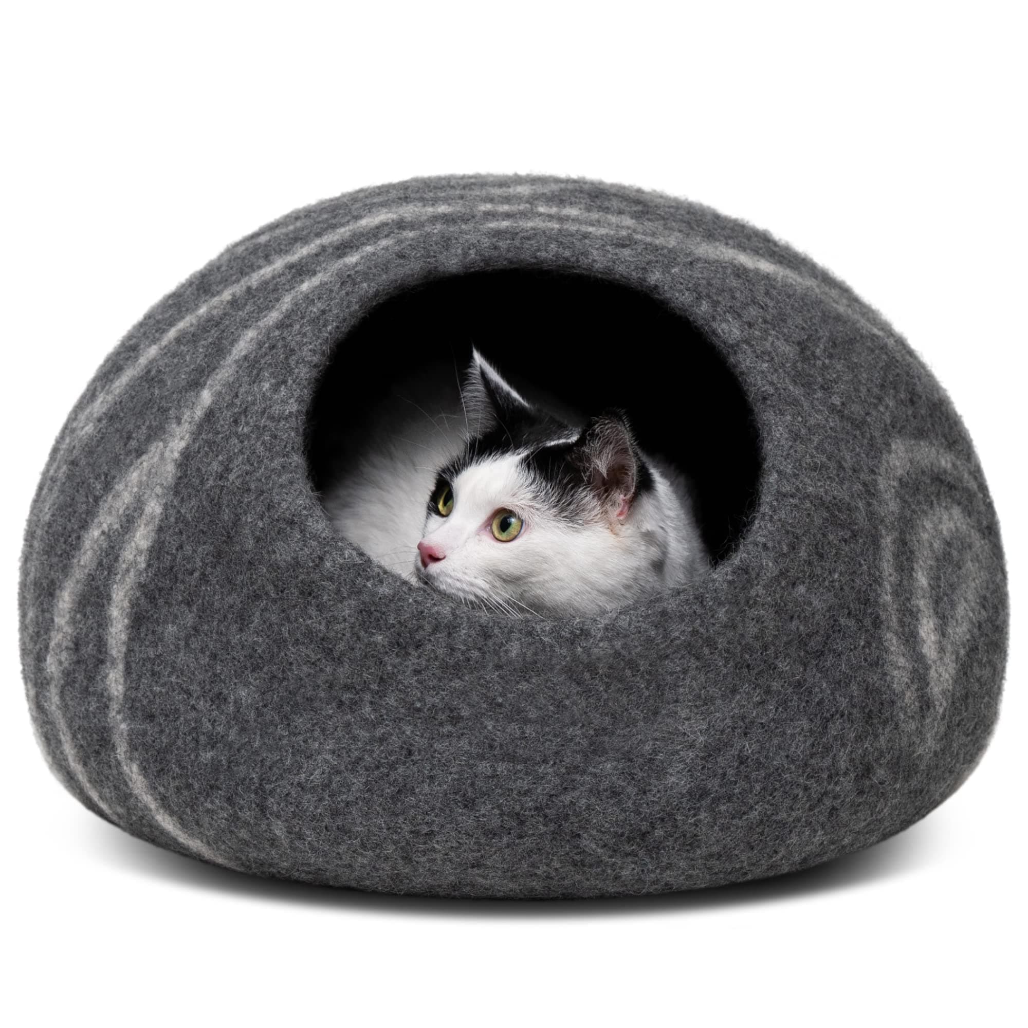 MEOWFIA Cat Cave – Premium Felt Cat Bed for Indoor Cats, Handmade Merino Wool (Dark Grey, Medium)