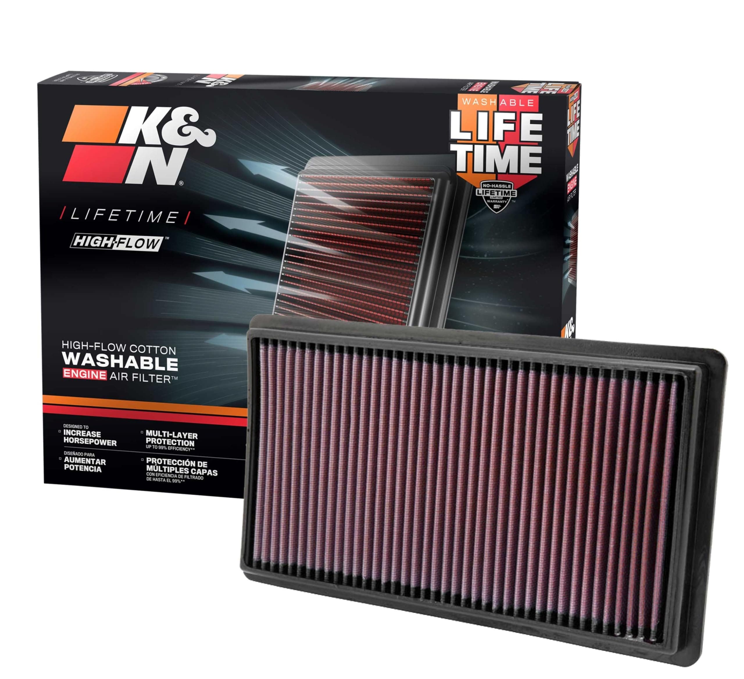 High-Flow Original Lifetime Engine Air Filter: Increase Power: Premium, Washable: Compatible with Ford/Lincoln/Mazda: (See Product Description for Select Models) 33-2395