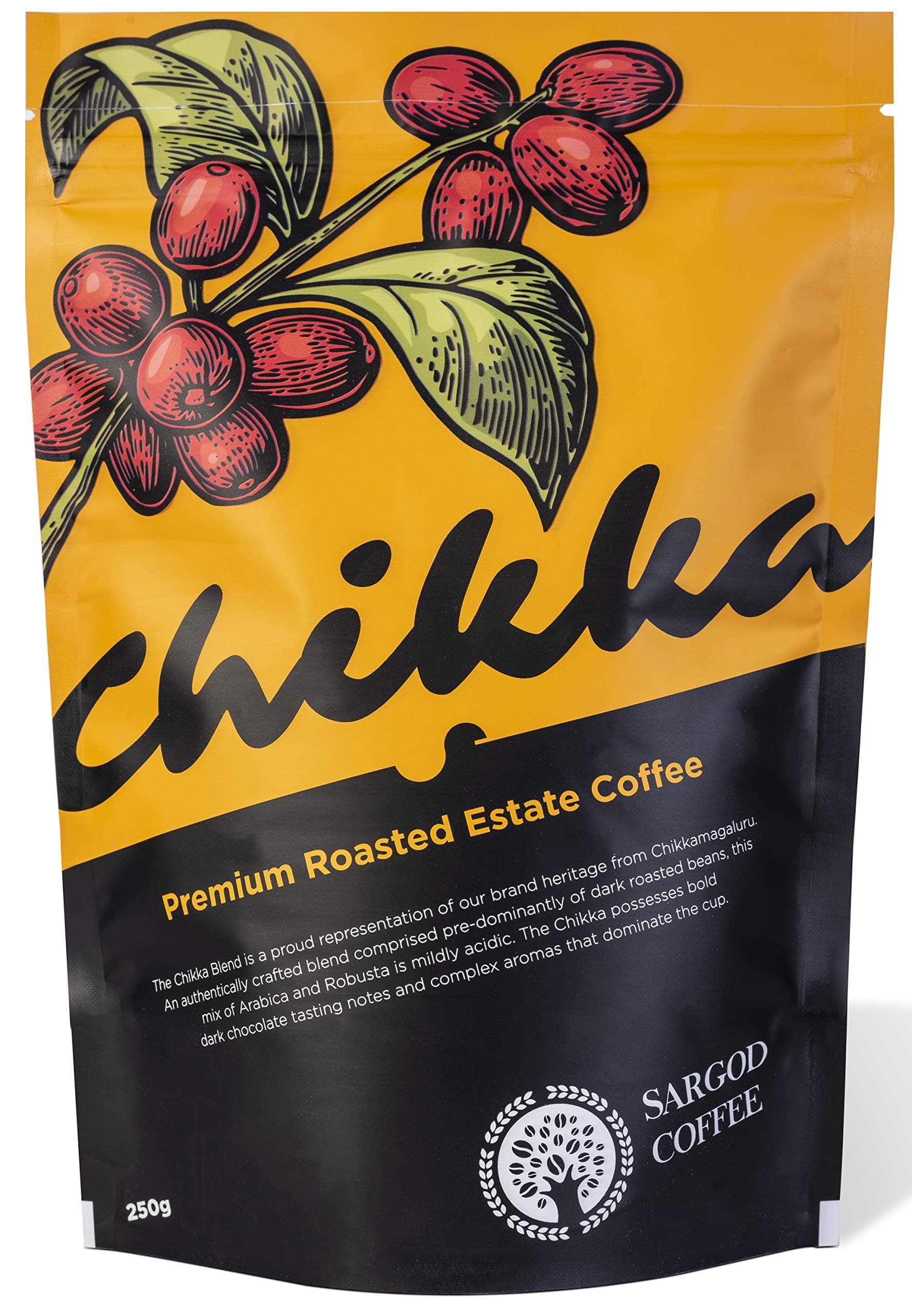 Sargod Chikka Coffee From Chikmagalur Region | Dark Roasted Bag | 90% Coffee:10% Chicory (250 Gram)