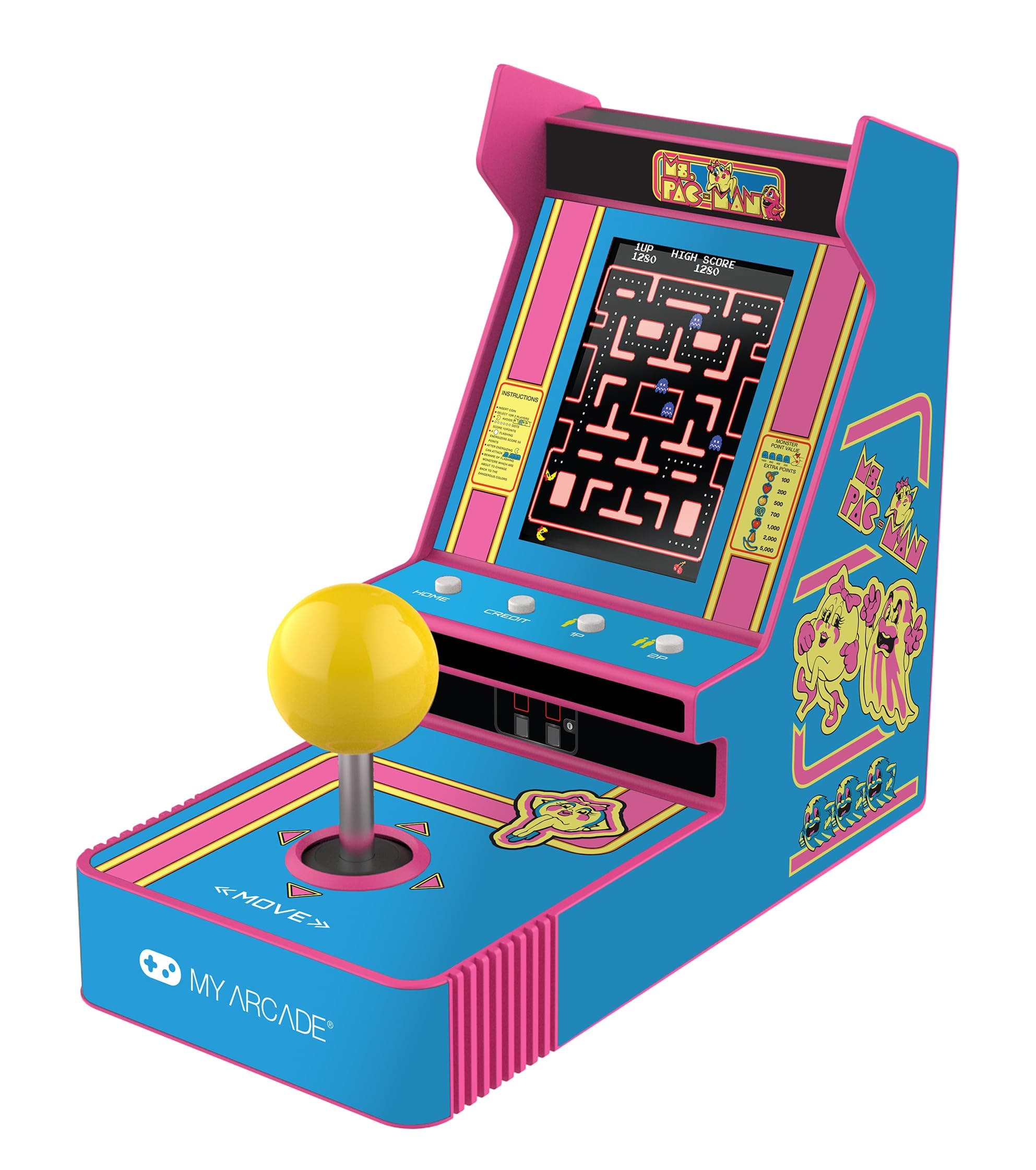 My Arcade Ms. Pac-Man Joystick Player: Arcade Classics, Retro Games, Mini Video Game Console, 2 Game Modes, Birthday Gifts