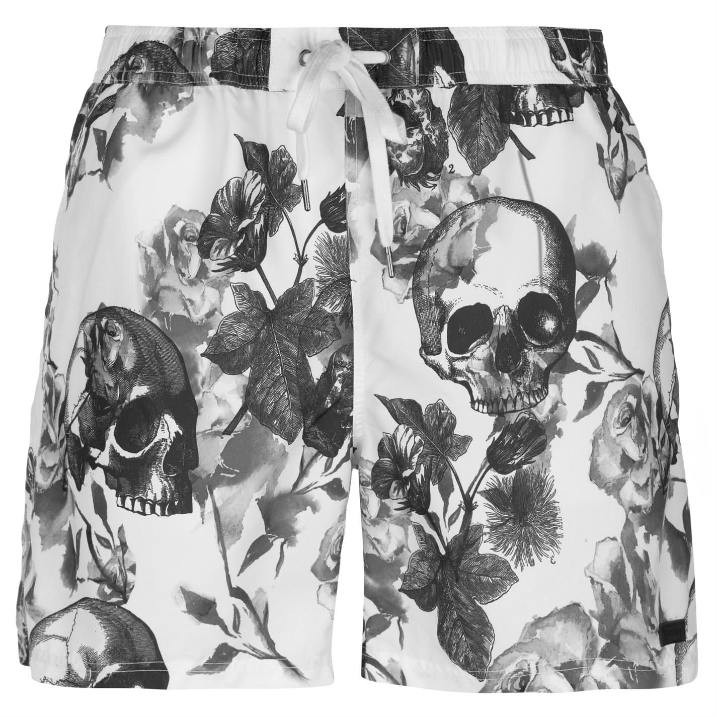 Firetrap Mens Sub Swim Shorts White Skull AOP XL