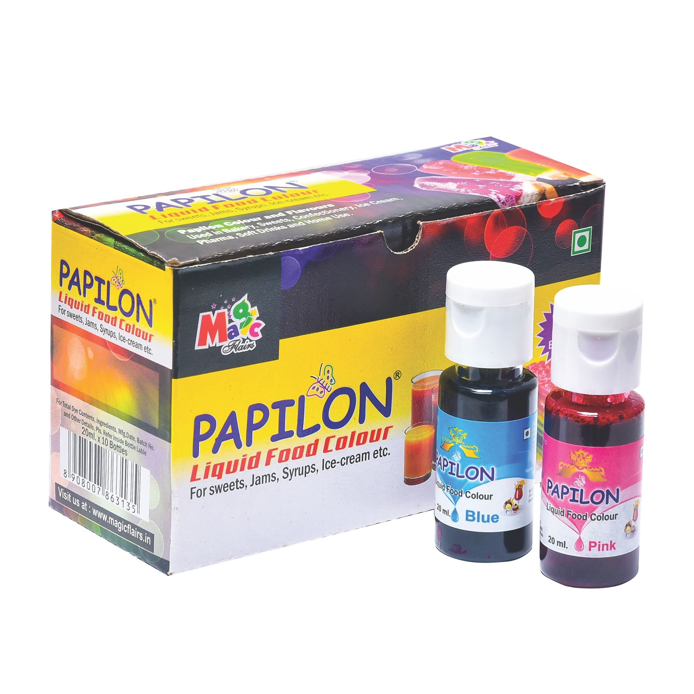 Papilon Shades Of Liquid Food Color (20 Ml X 10 Bottle) For Cake, Icecream, Sweets & More