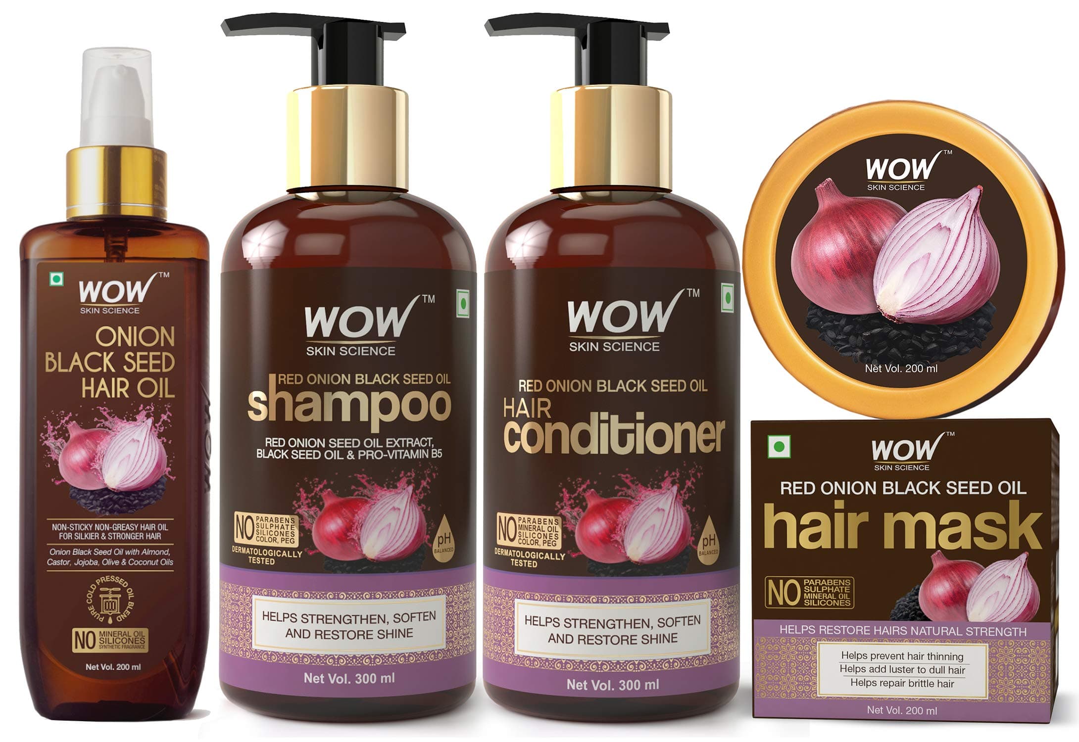 WOW Skin ScienceOnion Black Seed Hair Care 4 Kit (Shampoo, Conditioner, Oil, Mask)