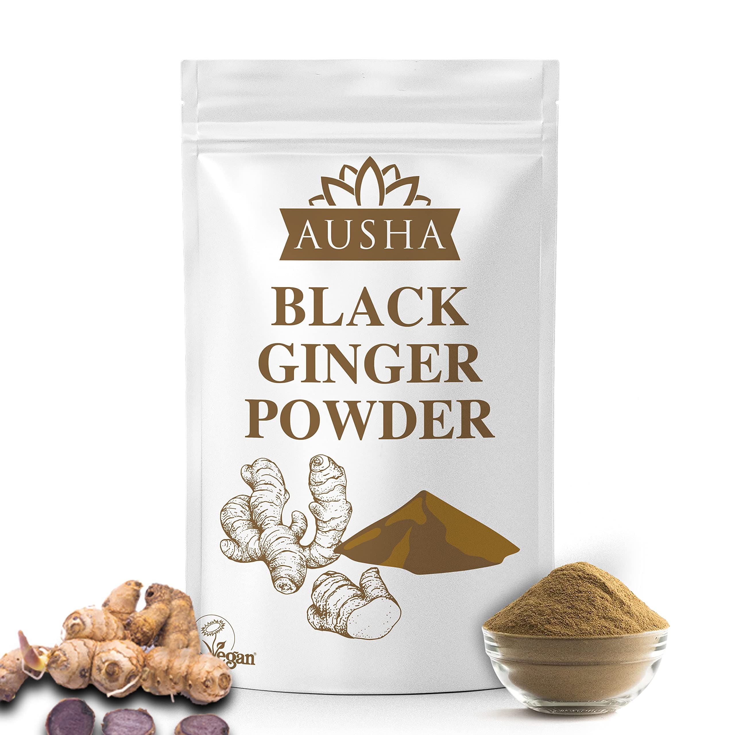 Ausha Black Ginger Powder 50g - Kaempferia Perviflora - for Endurance, Stamina, Energy - Use in Ginger Shot - Add to Smoothies, Juices, Stews