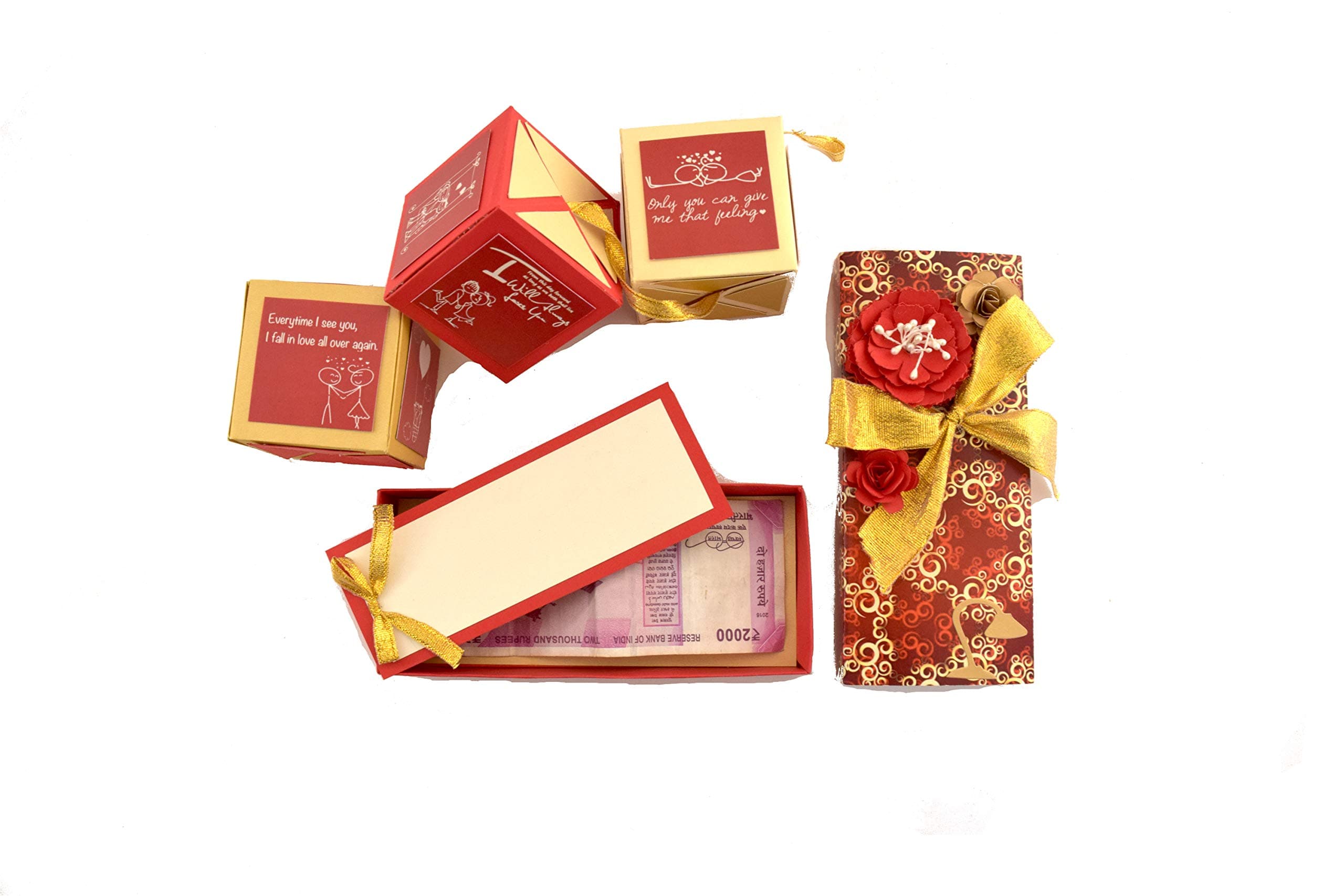 Crack of Dawn Crafts Pop-Out Cube Love Shagun Money Envelope Greeting Card -Red Glamour