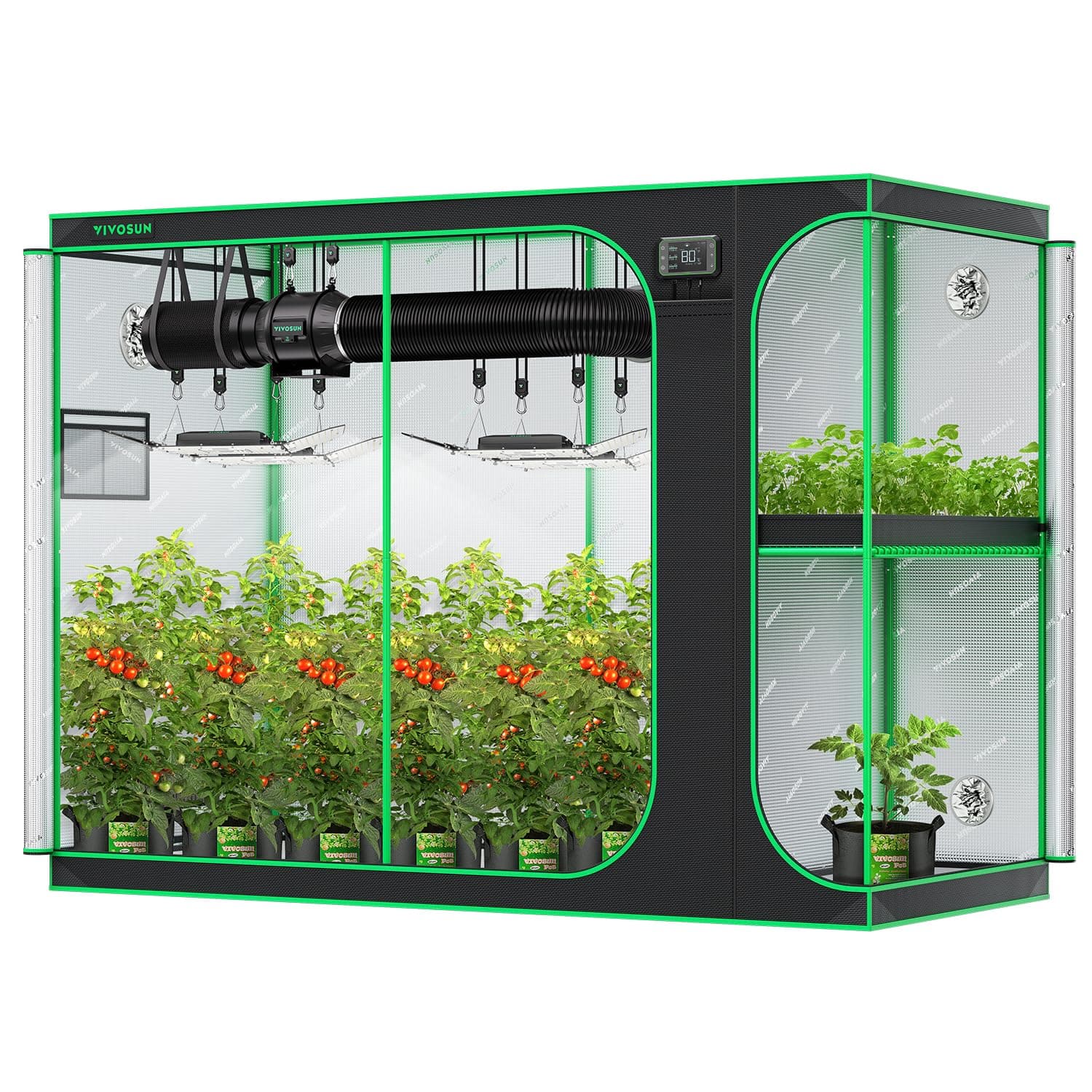 D948 2-in-1 9x4 Grow Tent, 108"x48"x80" High Reflective Mylar with Multi-Chamber and Floor Tray for Hydroponic Indoor Plant