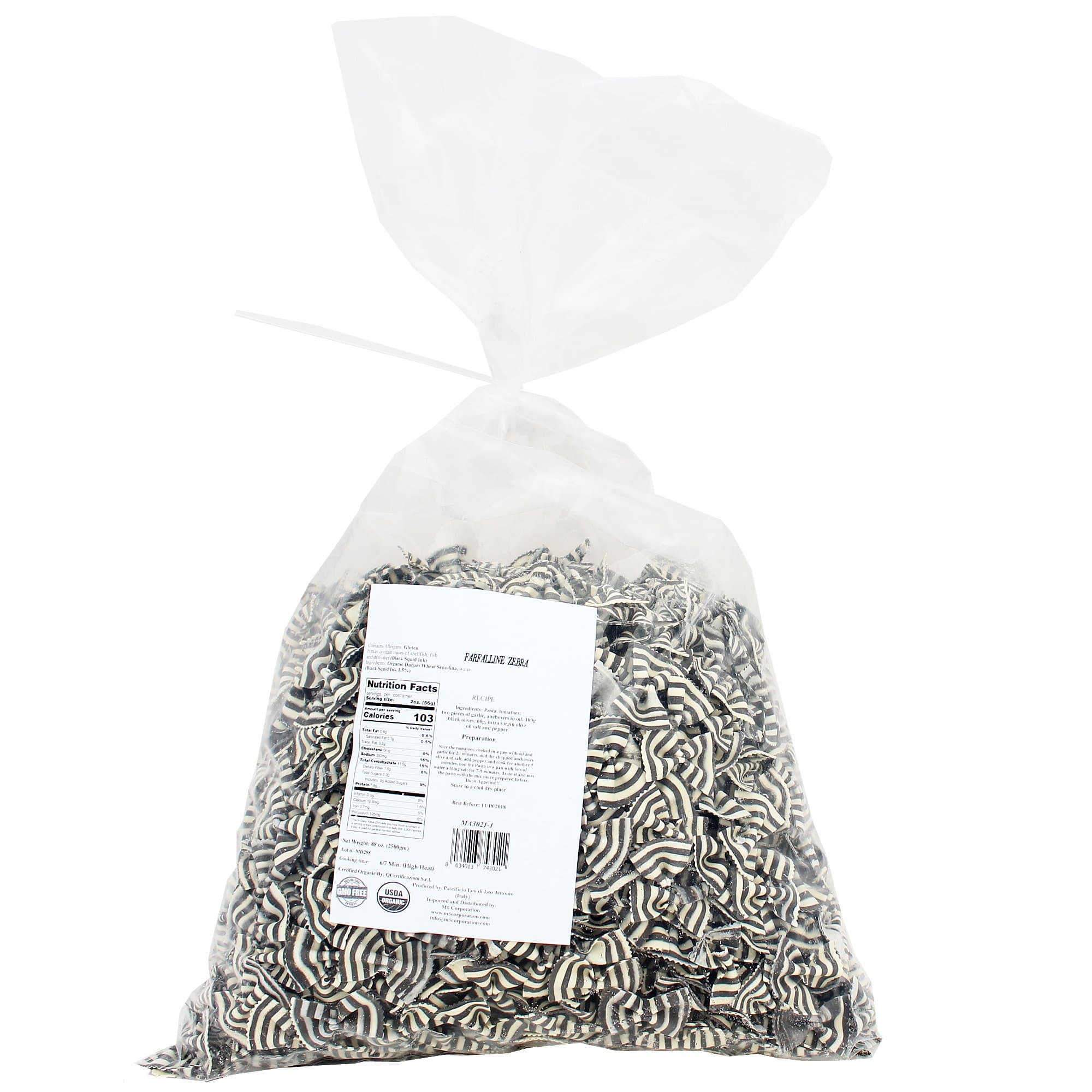 Italian Pasta Fantasia Organic Zebra Bulk Colored Bowties, 2.5 Kg Bag