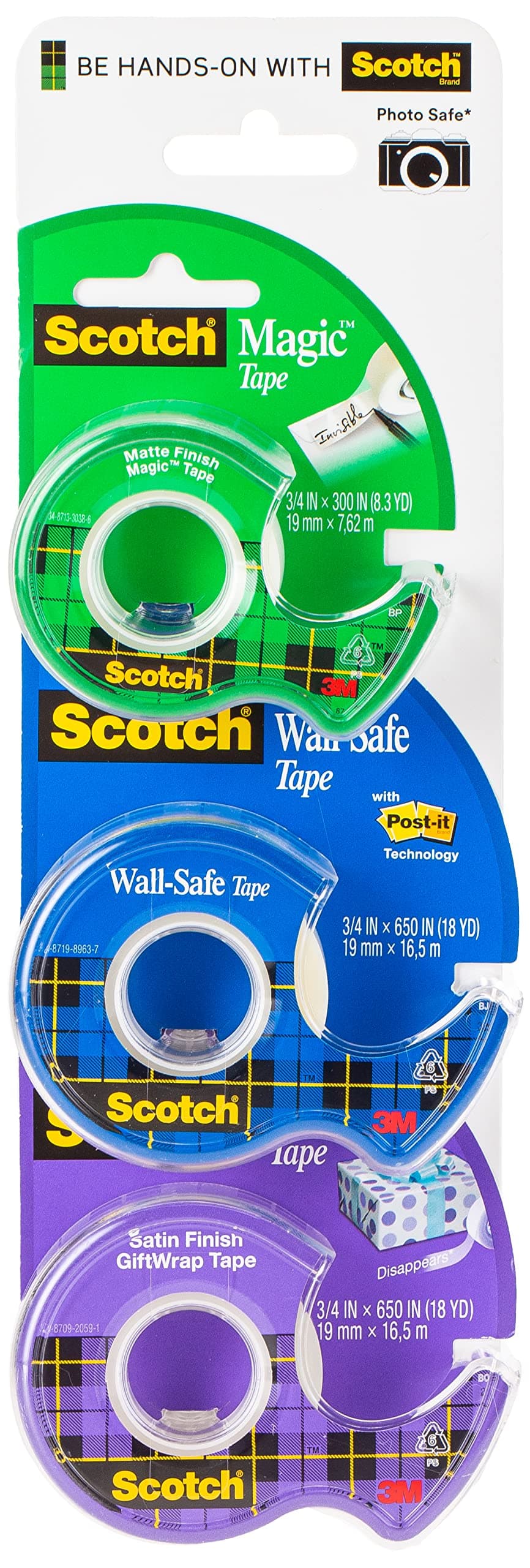 Tapes Promo 14 - Magic Tape + Wall-Safe Tape + Gift-wrap Tape, Different tape dispenser for all uses, choose the perfect one, 3 dispensers/pack