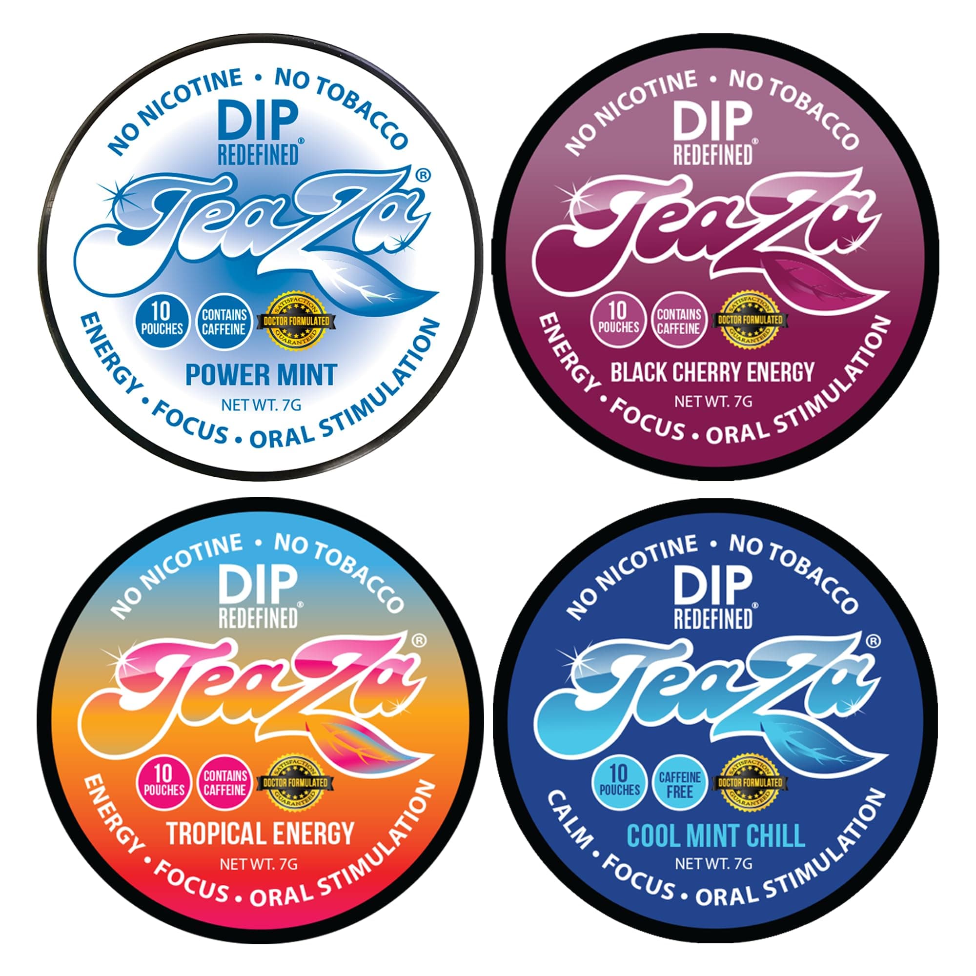 Teaza Herbal Energy Bags Mixed Peppermint Tropical Cool Mint Chill-Banging Black Cherry (Pack of 4)