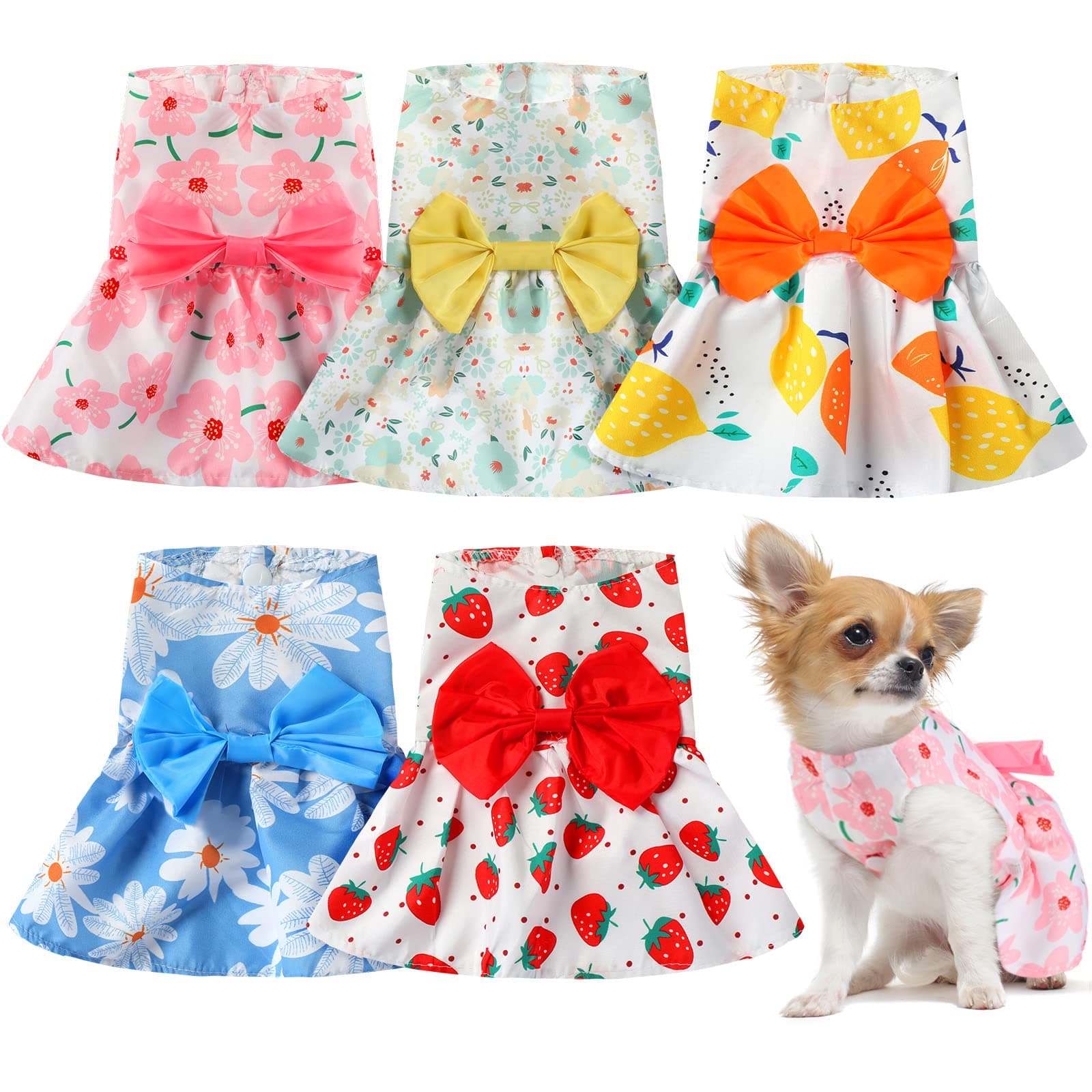 Saintrygo 5 Pieces Floral Dog Dress Cute Dog Skirt Pet Dresses Pet Clothes Dresses Cat Princess Bowknot Clothes Puppy Outfits for Yorkie Puppy Cat, 5 Styles(Cute Style,Small)