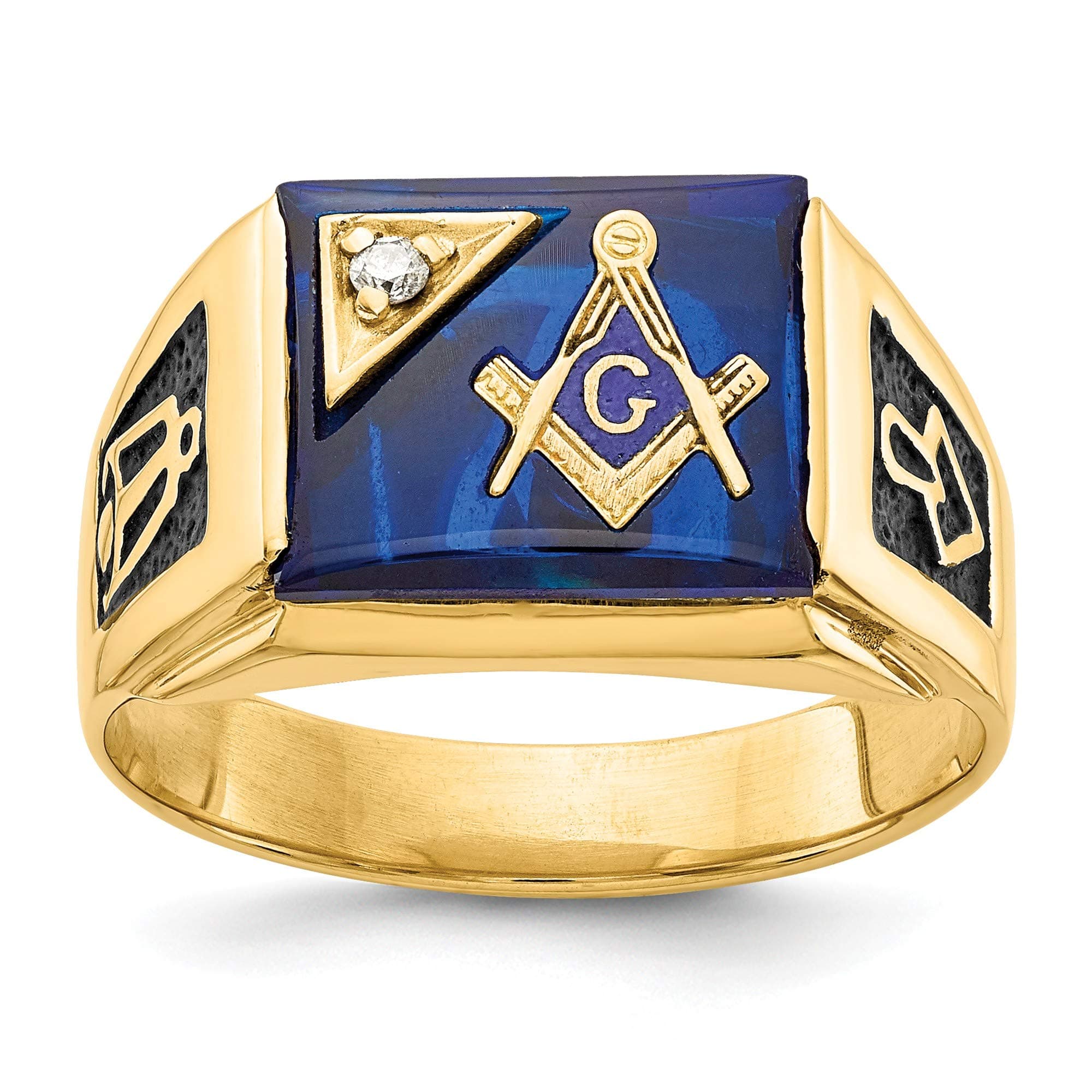 Bonyak Jewelry 14k AA Diamond Men's Masonic Ring in 14k Yellow Gold - Size 10