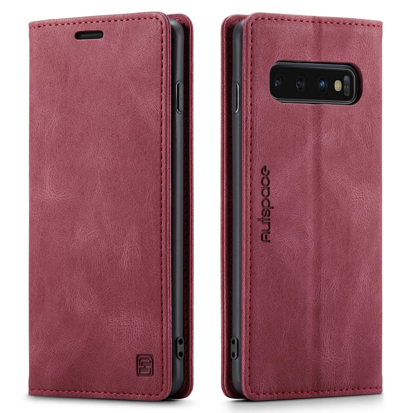 Wallet Case for Samsung Galaxy S10, Magnetic Flip Leather Case with RFID Block Card Slots Kickstand Shockproof Protective Cover Compatible with Galaxy S10 - Red