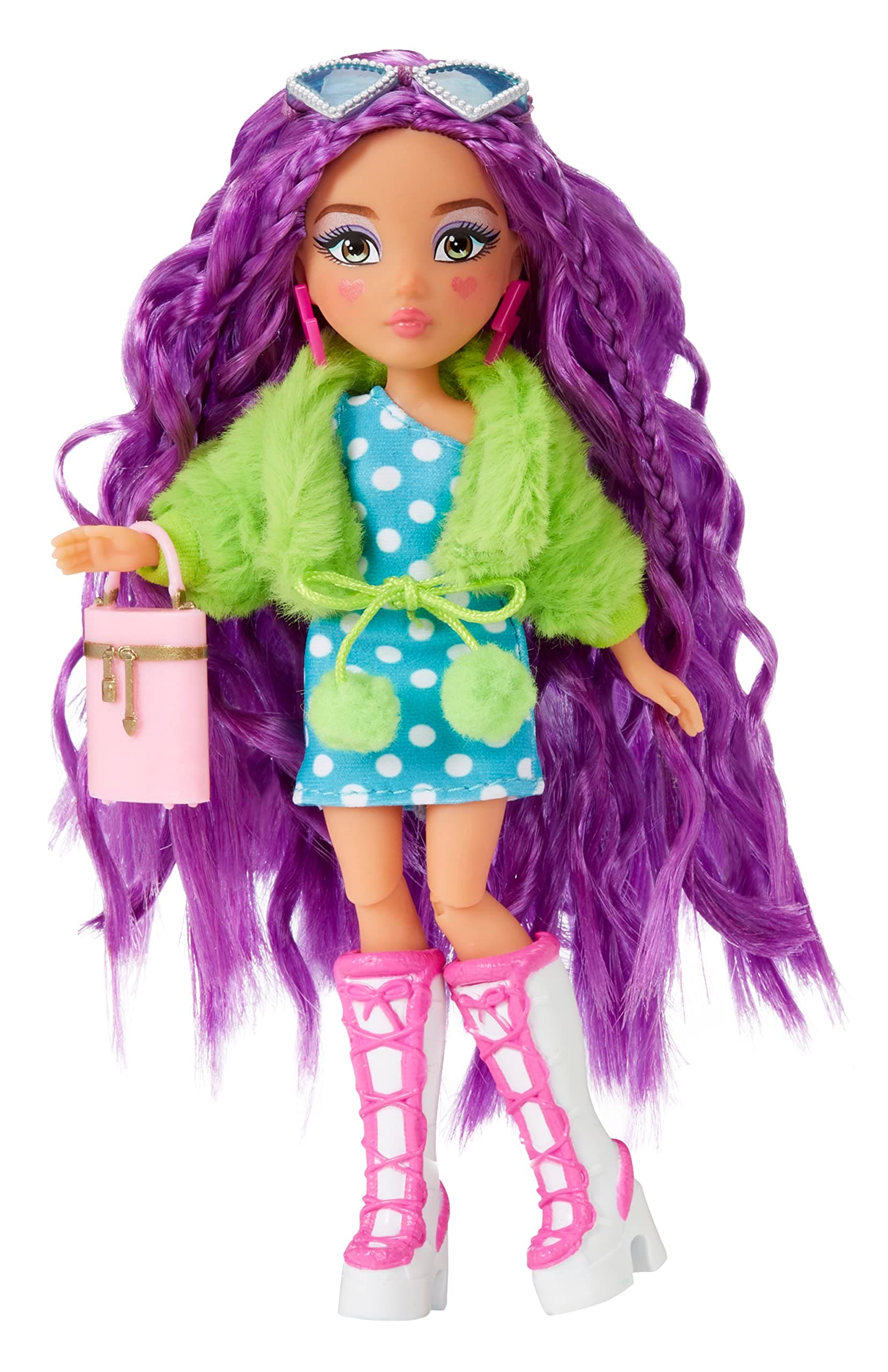 MGA Dream Ella Extra Iconic Mini Doll, 6 Inches Fashion Doll with 9 Articulation Points, Purple Hair, Trendy Removable Outfit & Accessories, Posable Toy Dolls for Girls