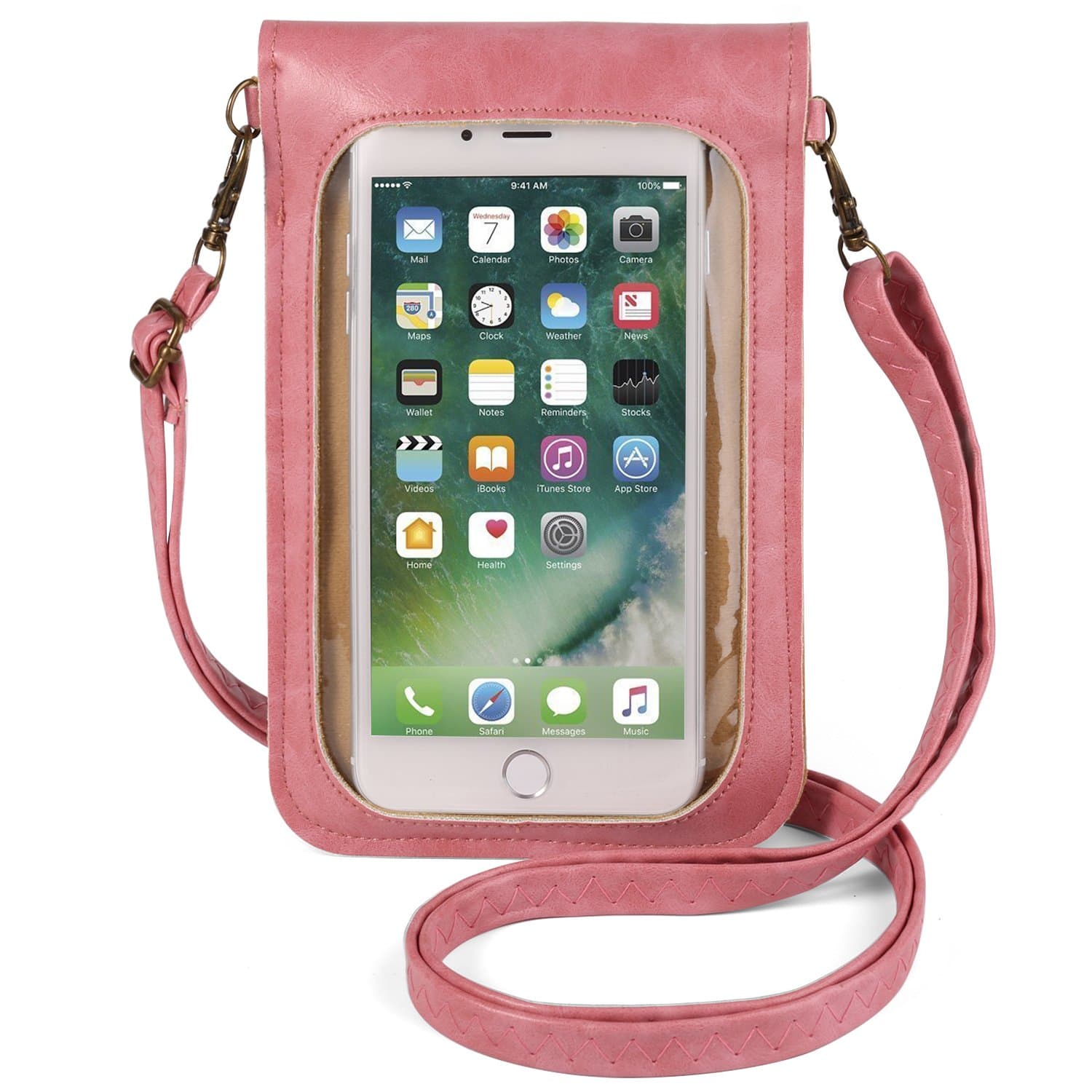 Women's Floral Vertical Cross-body Bag w/Touch Screen Window for Samsung Galaxy S9+ S9 S8+ S8/A5 A7 J5 J7/Nokia 7 Plus 5 6 8/HTC Desire 12/U11 EYEs/U11+ (Rose Pink)