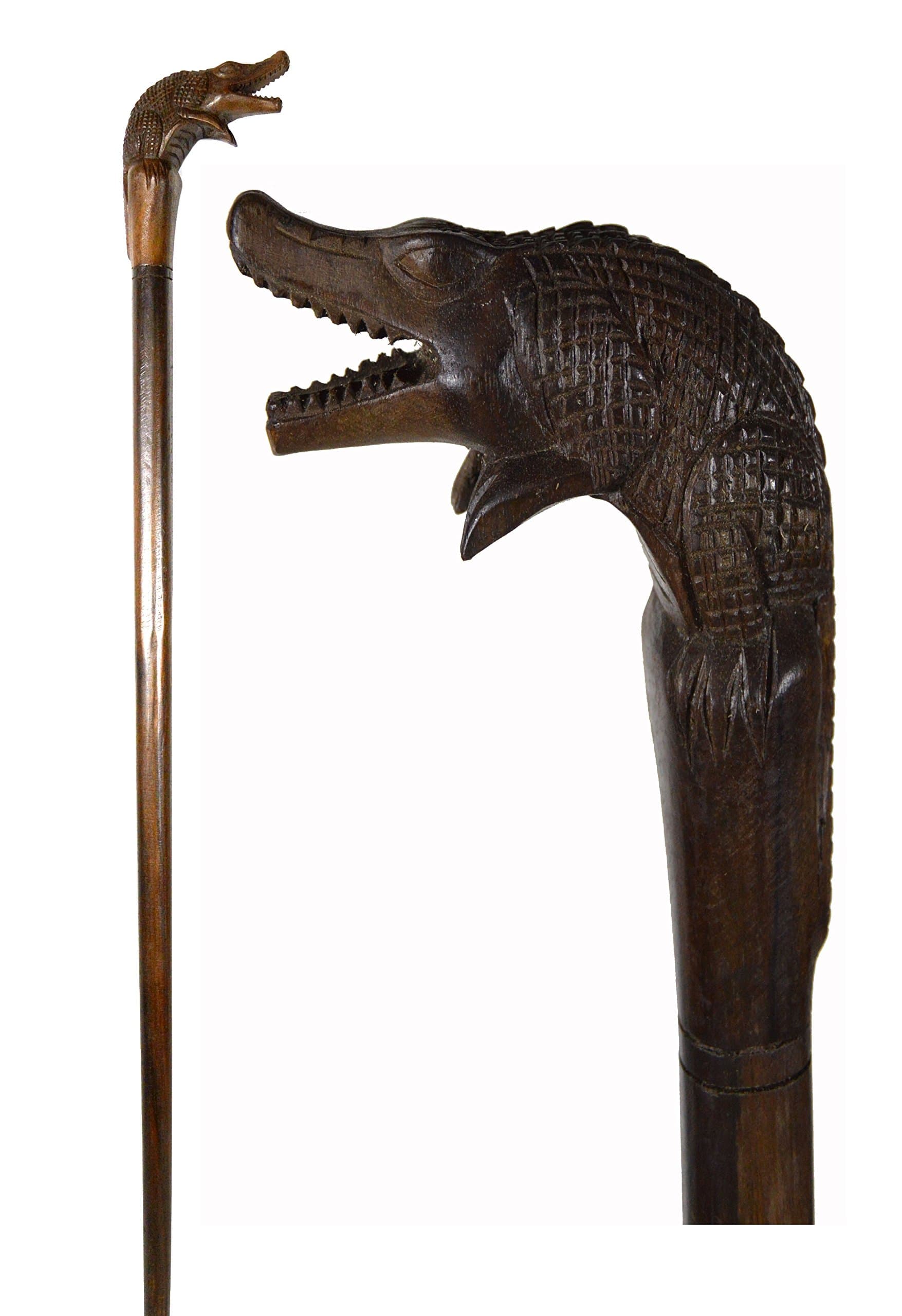 WorldBazzar Alligator Gator Crocodile Mahogany Hand Carved Wood Tribal Old Man Dude Walking Stick Cane Staff Brand