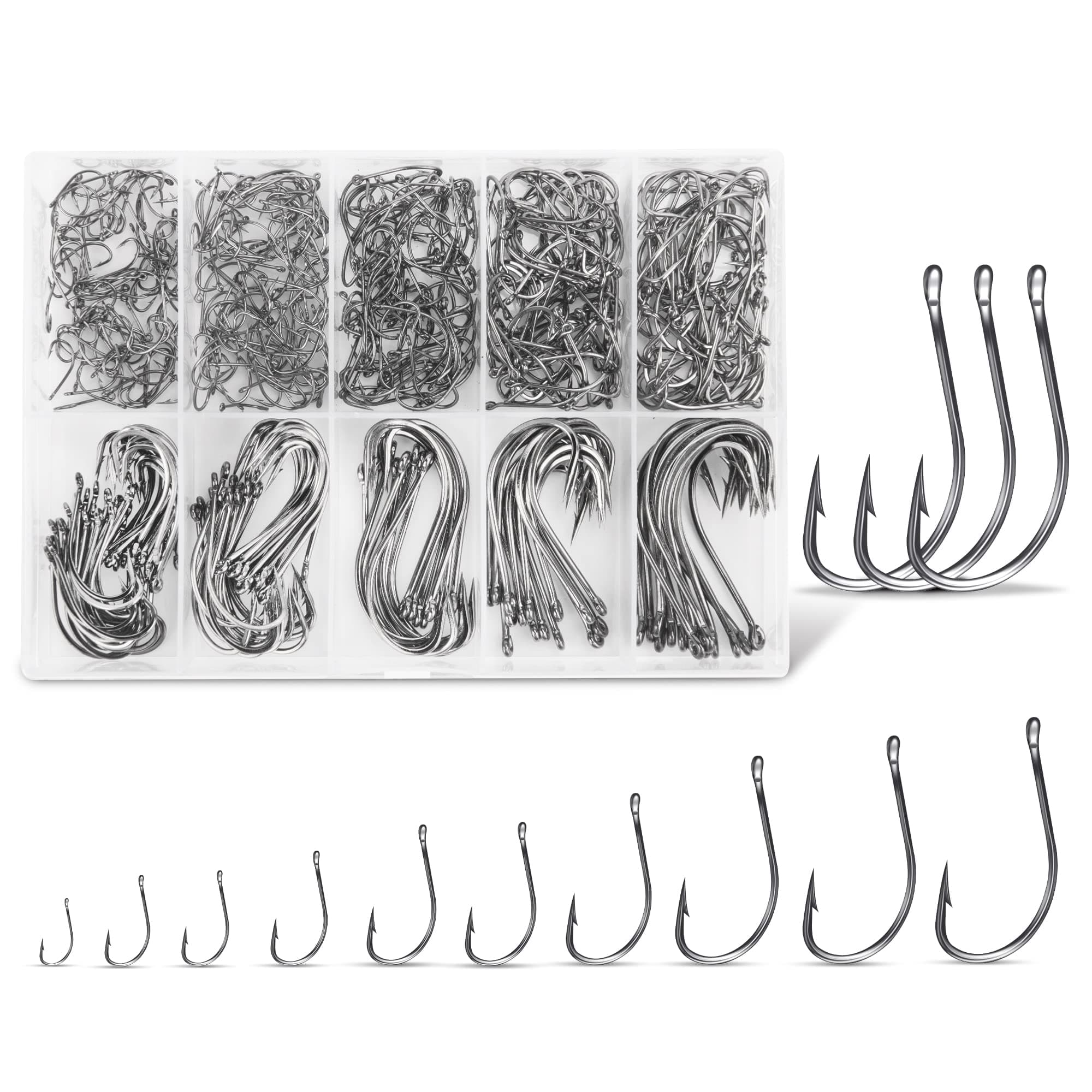 Carbon Steel Fishing Hooks 500Pcs/90Pcs, Circle Hooks Assortment for Saltwater Freshwater Ice Fishing, Salt Water Fish Hooks for Catfish Trout Bass Octopus Multi Size