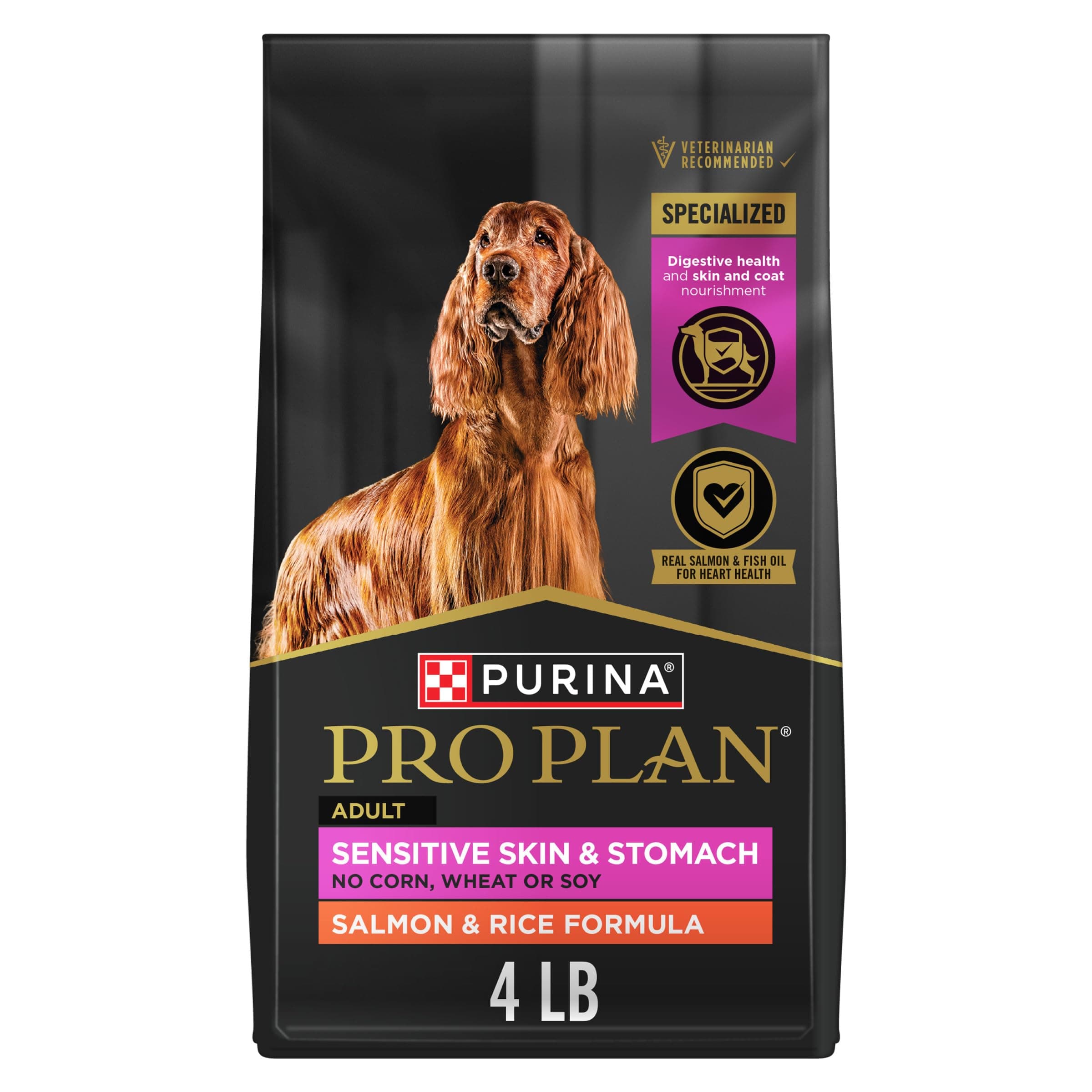 Purina Pro Plan Sensitive Skin and Stomach Dog Food Dry, Adult Salmon & Rice Formula, Digestive Health - 4 lb. Bag