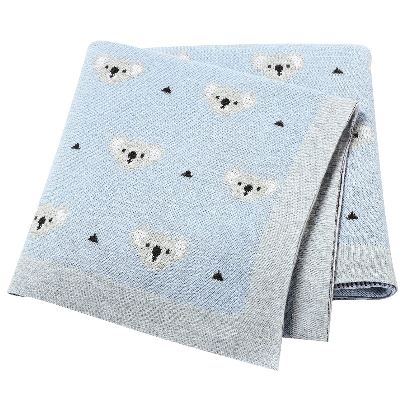 LAWKULBaby Blanket for Newborn 100% Cotton Soft Knitted Blankets Boy Girls Comforter Koala 100x80cm Light Blue
