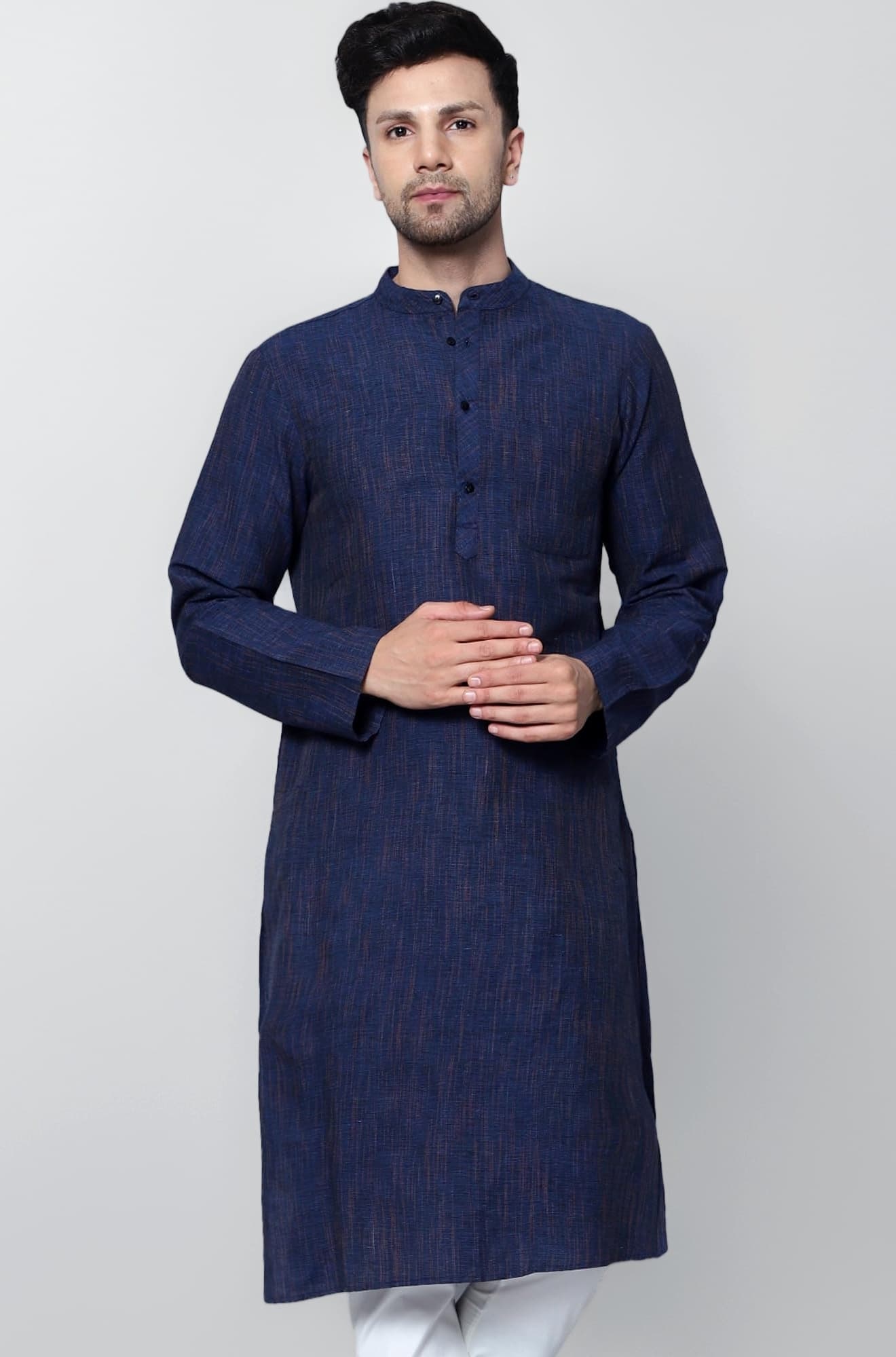 Men's Cotton Regular Textured Long Kurta Full Sleeves - Casual Ethnic Wear