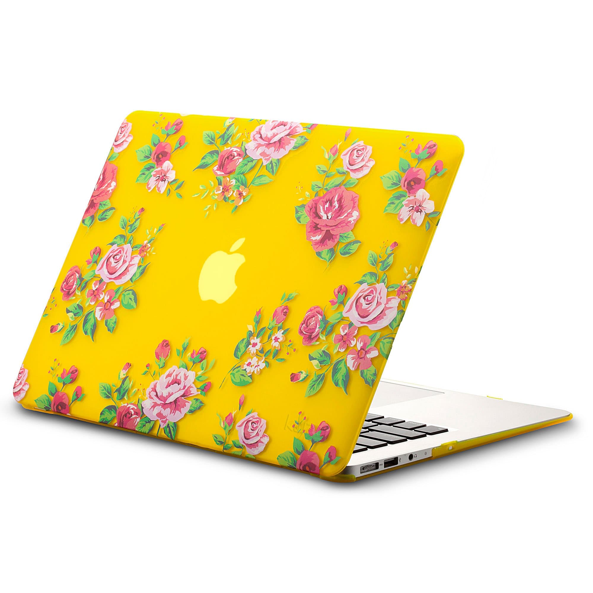 Kuzy MacBook Air 13 inch Case A1466 A1369 Soft Touch Cover for Older Version 2017, 2016, 2015 Hard Shell - Vintage Flower Yellow