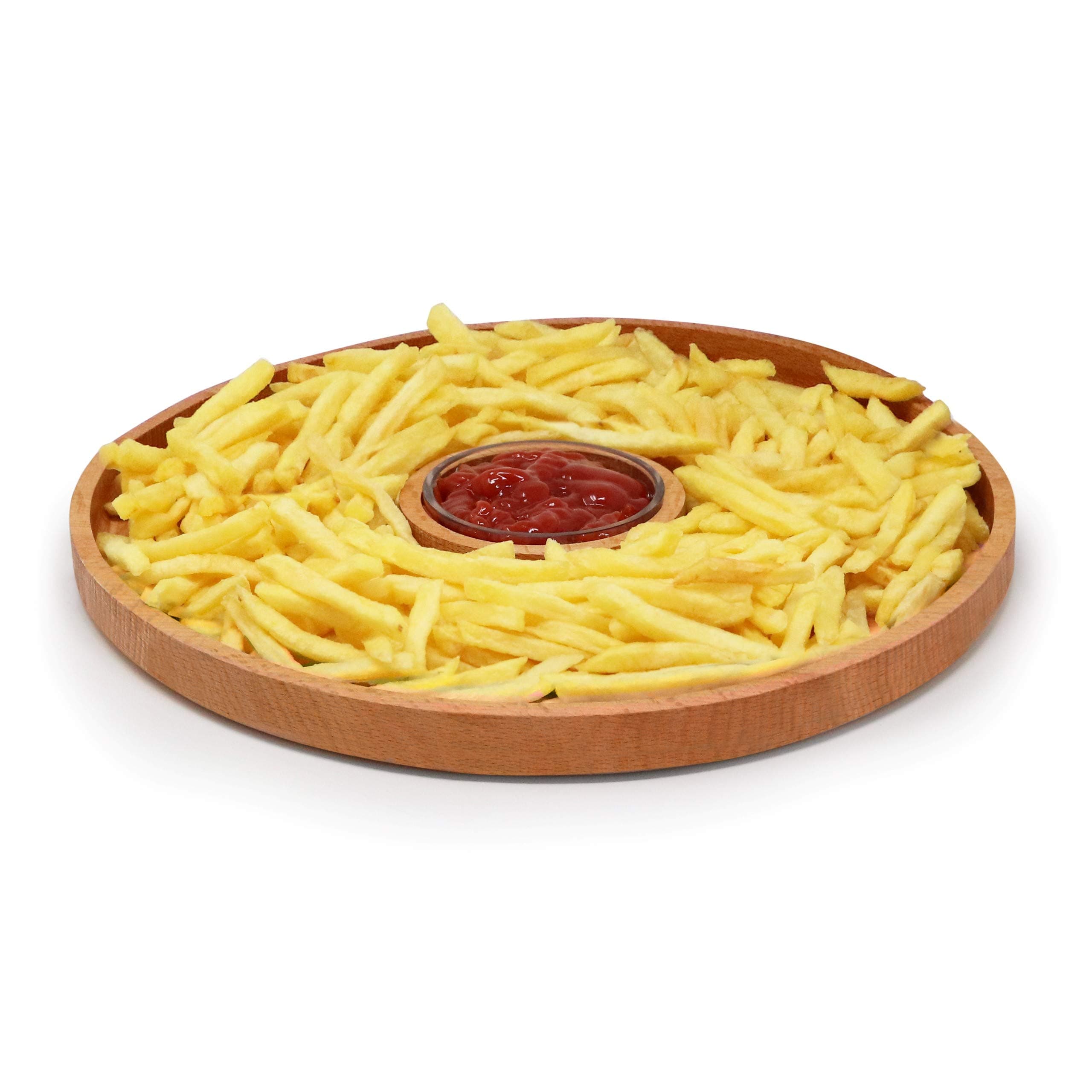 The Mammoth Design Wooden Round Appetizer Platter with Dip Sauce Glass Bowl | Snack Serving Plate, Tray | Breakfast, Lunch, Dinner | Birthday, Party, Bar, Restaurant, Hotel