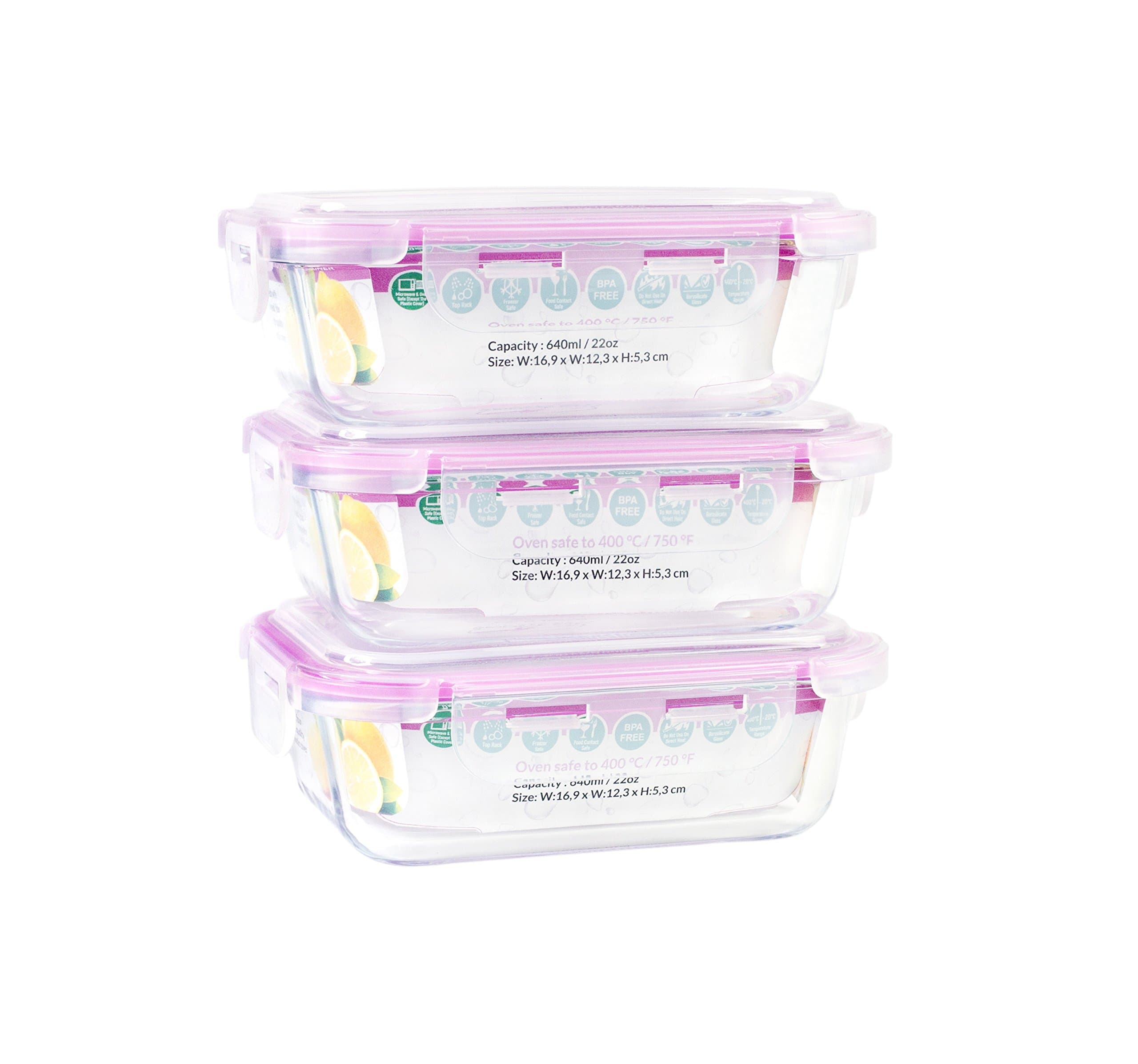 Glass Meal Prep Containers (Pink, 22oz)